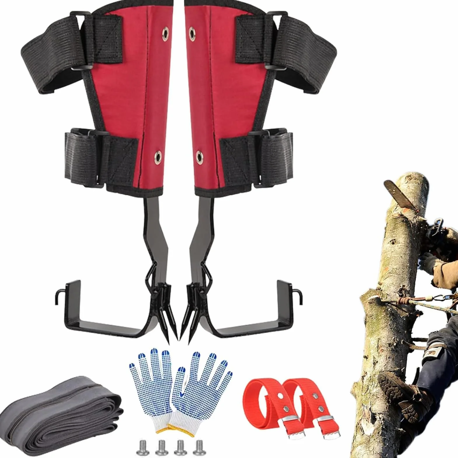 GAOXIAO Griffe Elagage Arbre Professionnel, Crampons Arboriste Outil Grimpe Acier Robuste Sangles Réglables