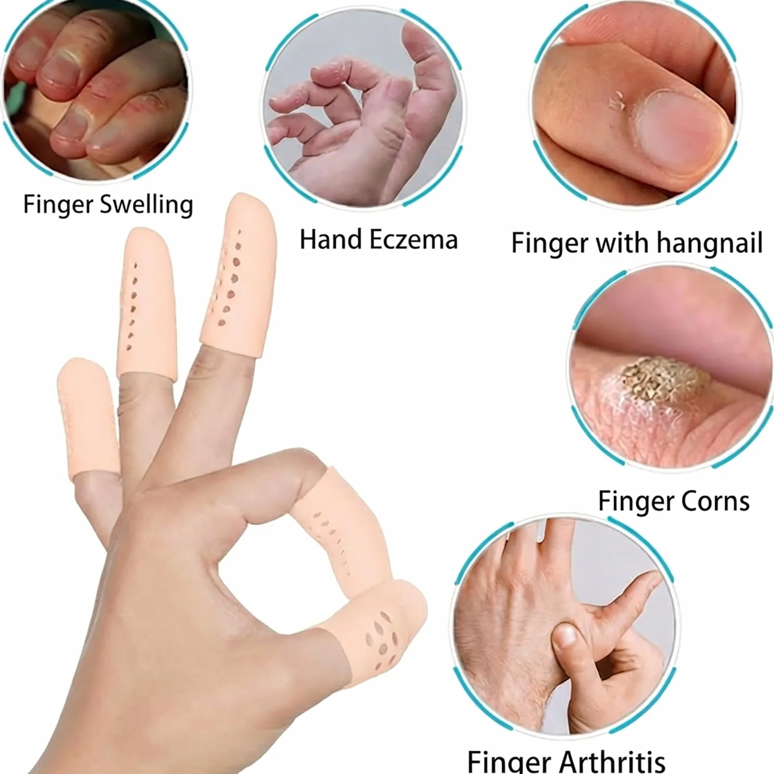 Doigtier Silicone 14 Pièces Protege Doigt Respirant Finger Sleeve Protection Crevasses Eczéma Arthrose Ampoules