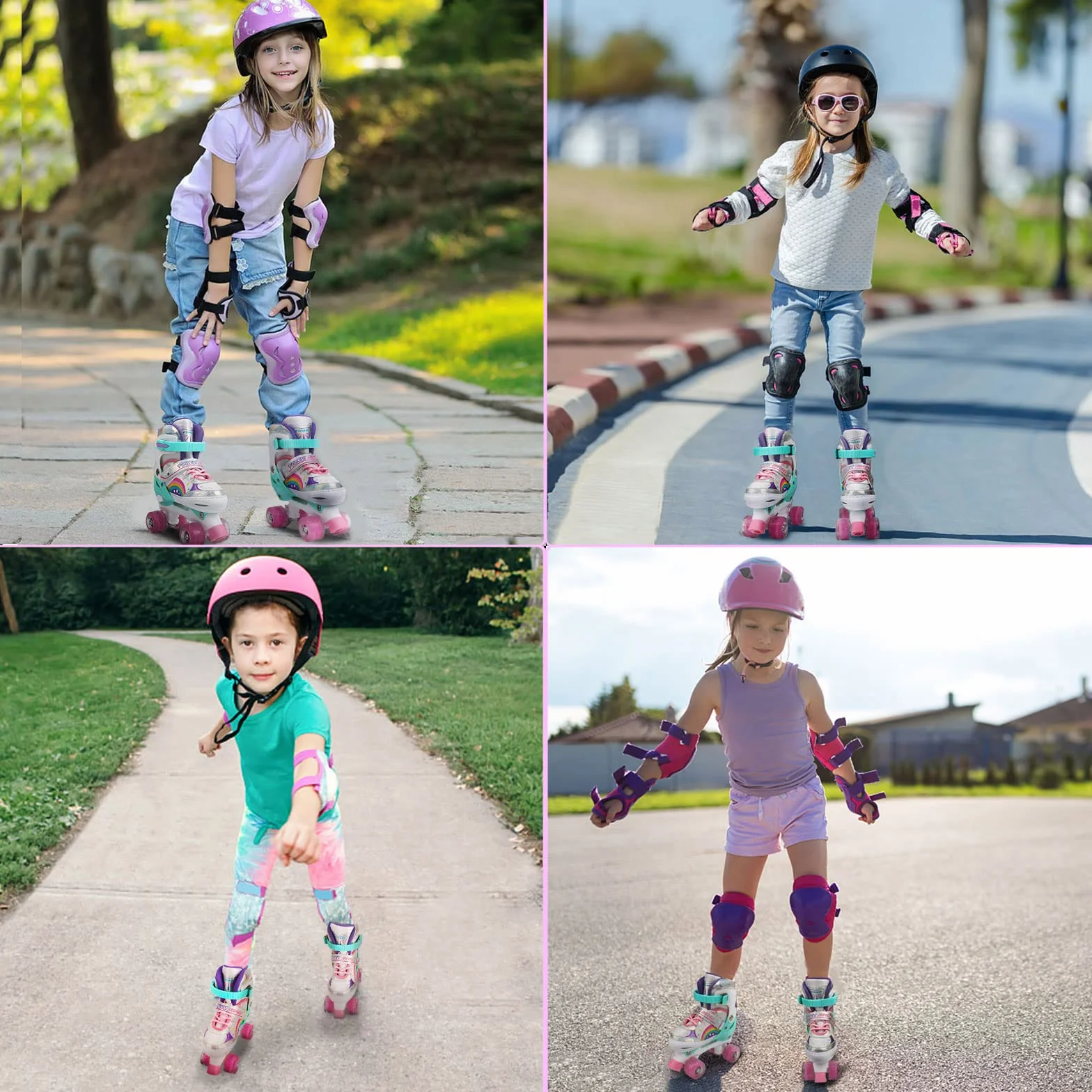 Patins à Roulettes Rainbow Filles Enfants Roues Lumineux Réglables Rollers Quad Débutants