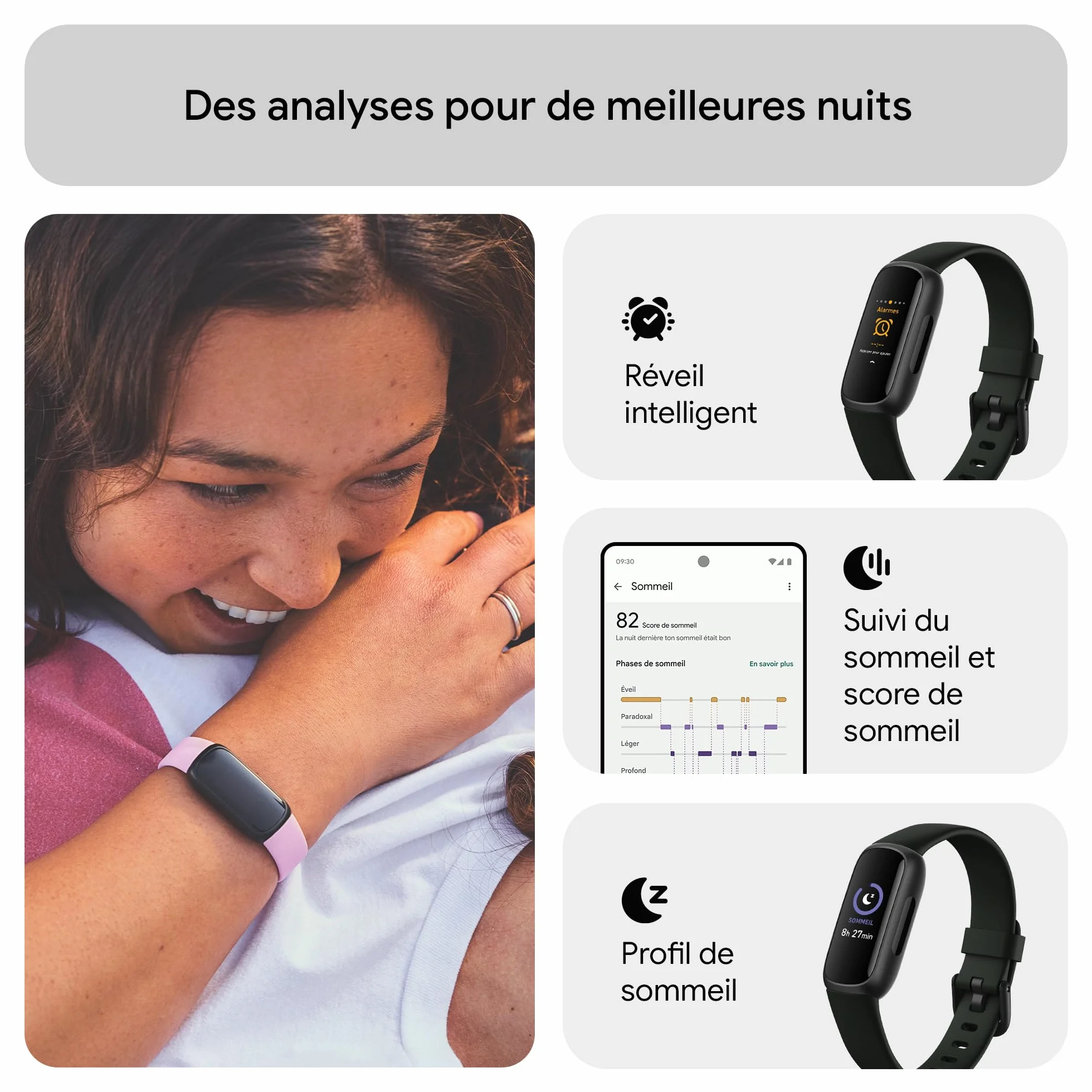 Google Fitbit Inspire 3 Bracelet d’activité sport et santé, 10 jours d’autonomie, compatible Android iOS, Parme