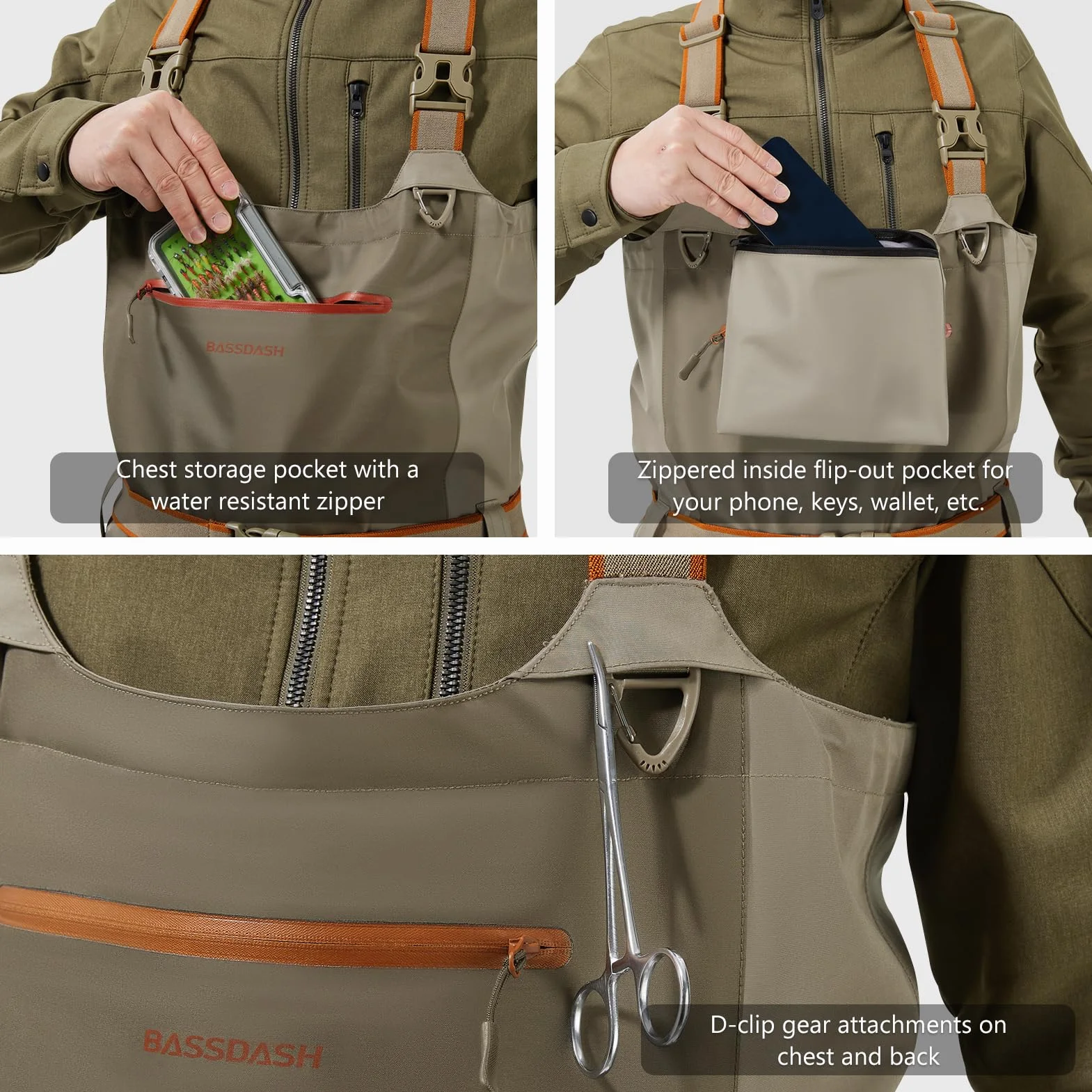 Bassdash Hommes IMMERSE Tan Waders Bottes de Pêche Imperméables Respirantes Légères