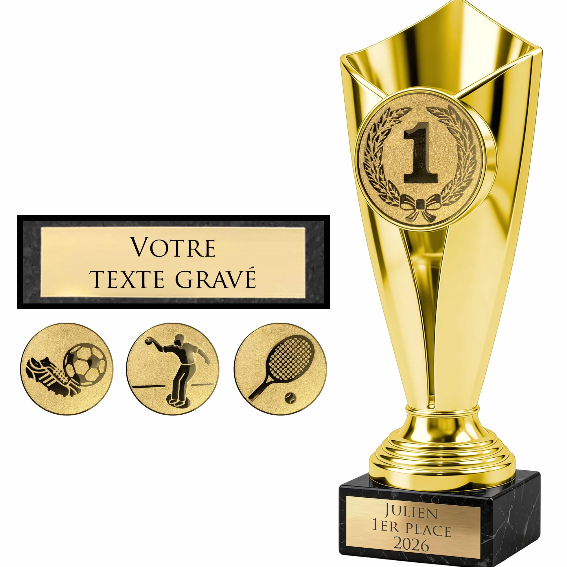 Trophée Personnalisable Coupe avec Gravure Or/Bronze/Argent Cadeau Fête des Pères Noël