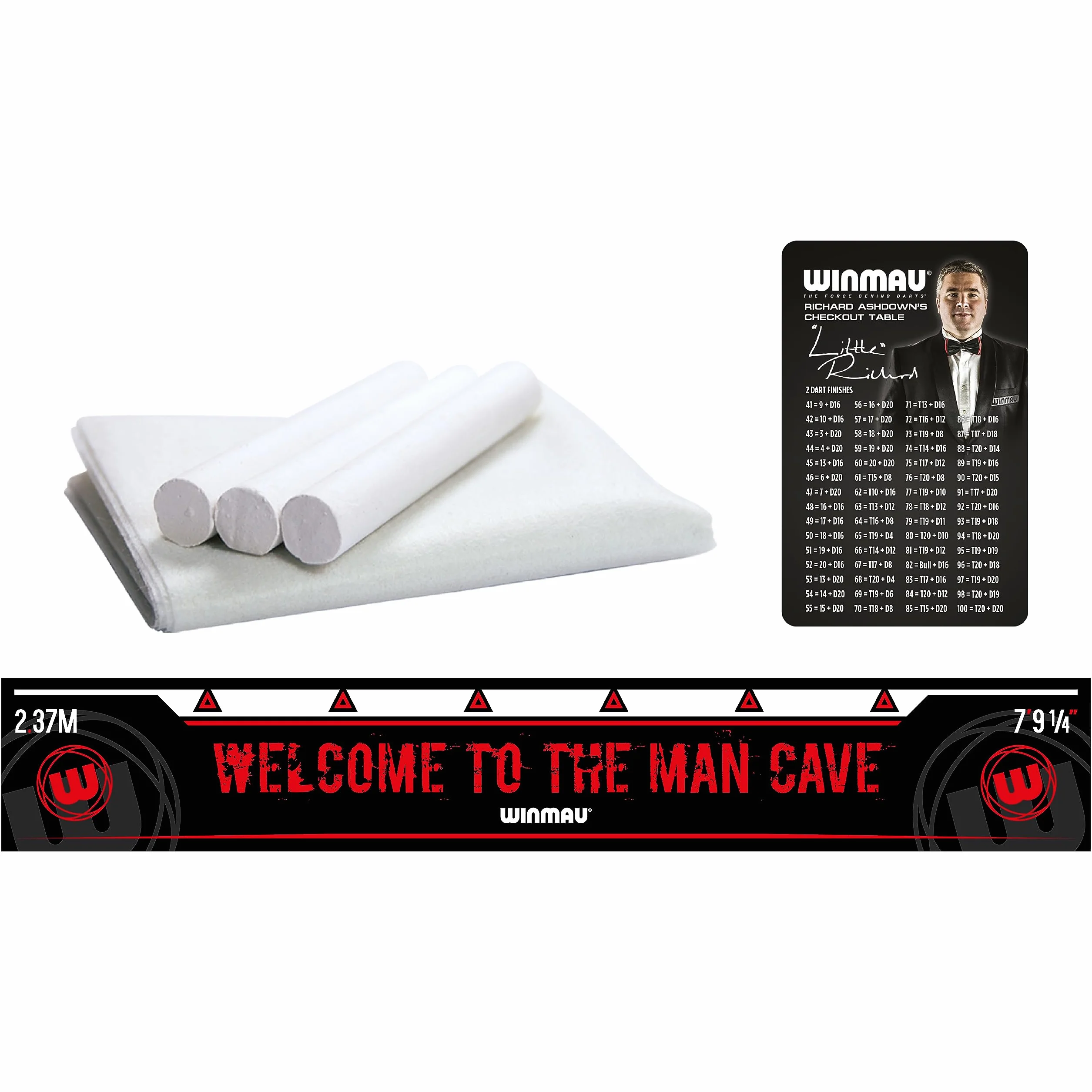 Winmau Man Cave Ensemble cible de fléchettes avec armoire, flèches et ligne de lancer