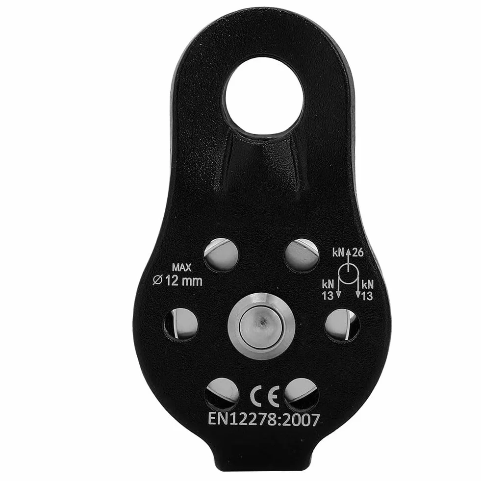 Poulie Escalade 26 KN Alliage Aluminium Simple Corde 12 mm Noir