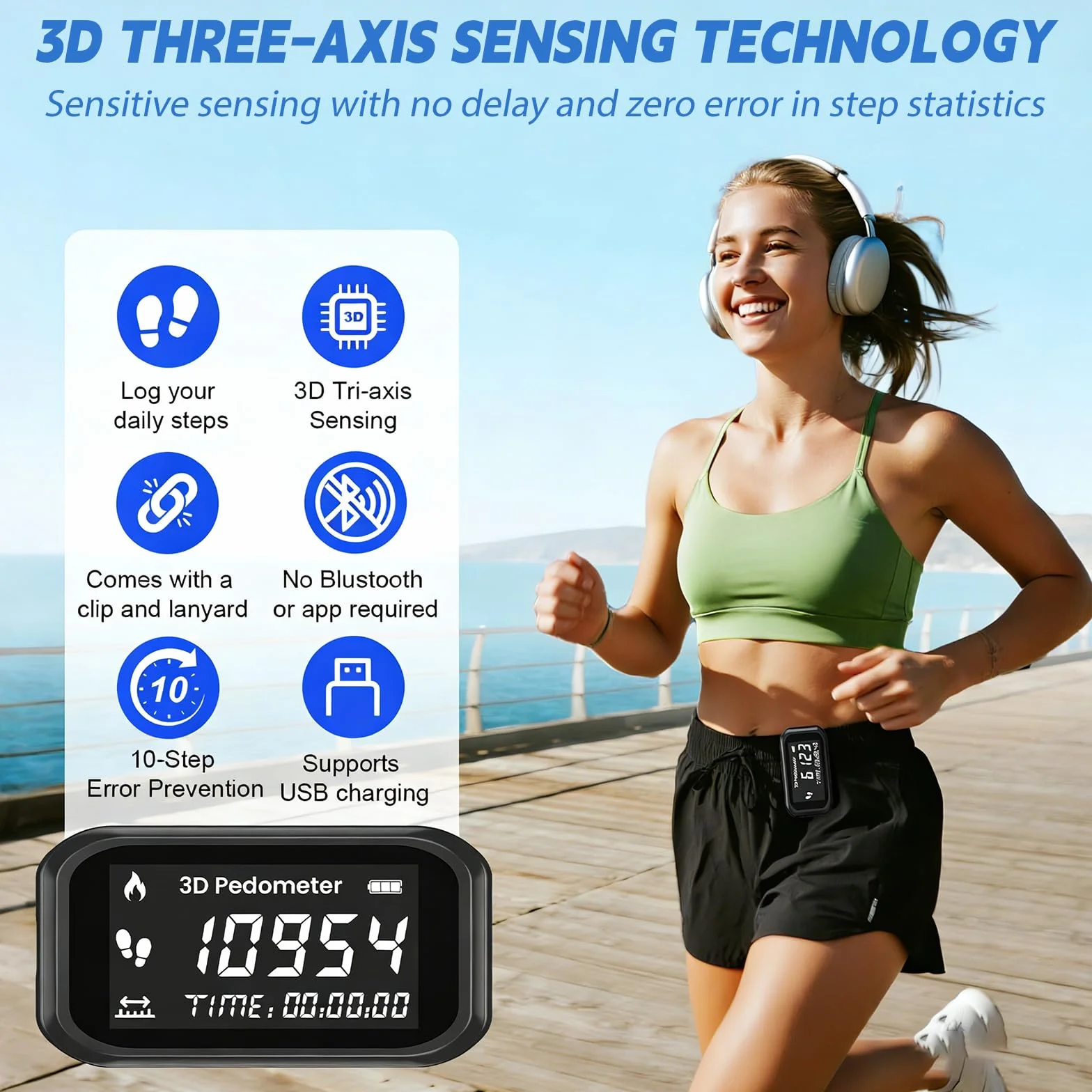 GBKDQQ Podomètre 3D précis avec clip de porte-clés, écran LCD suivi des pas marche course randonnée