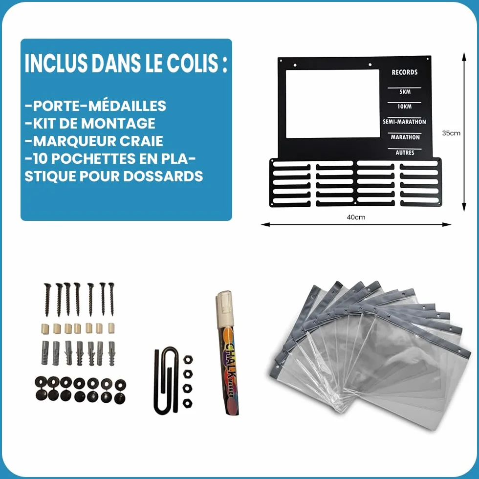 Porte Médailles Course à Pied Tableau Ardoise Records Personnels Range Dossards Présentoir Running Marathon Semi 10km 5km Cadeau Coureur