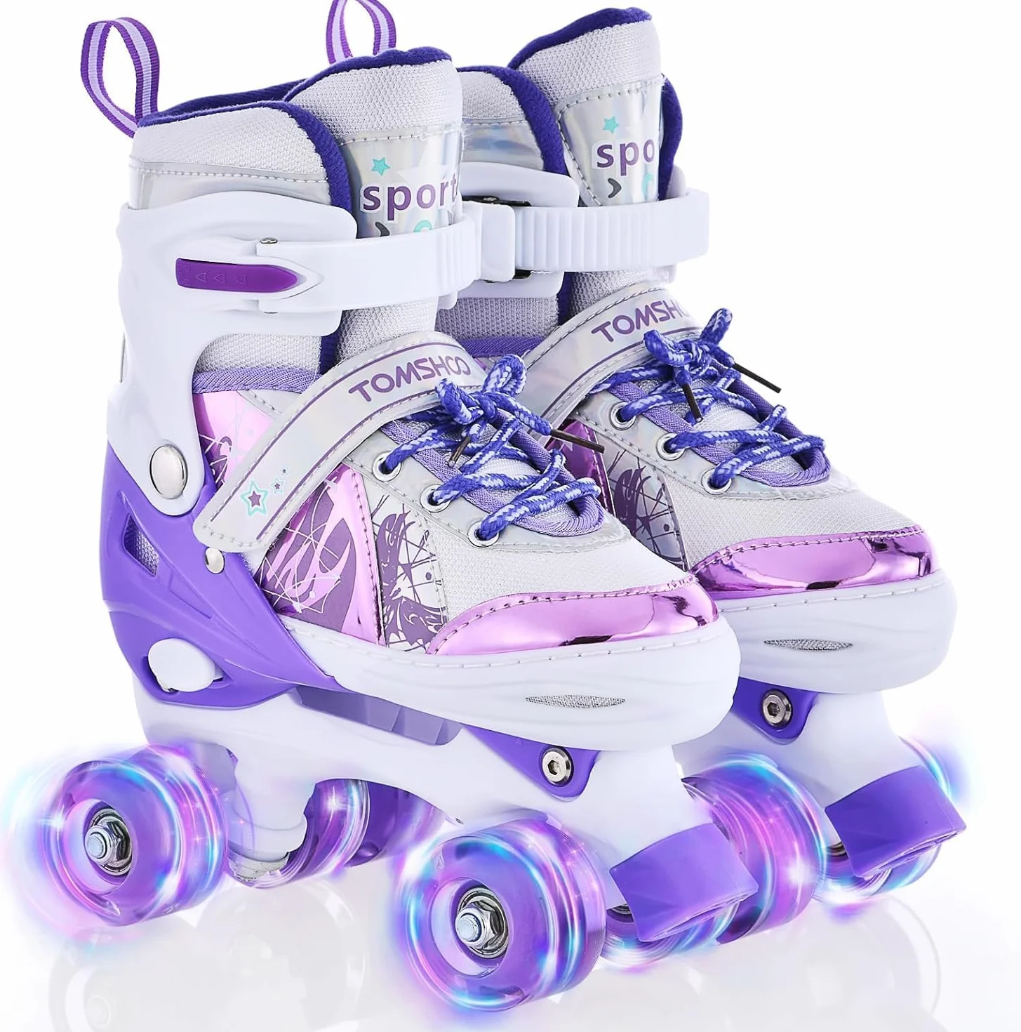 TOMSHOO Patins à roulettes Fille, Roller Enfant LED Lumineuse Roues, Rollers Quad Taille Réglable