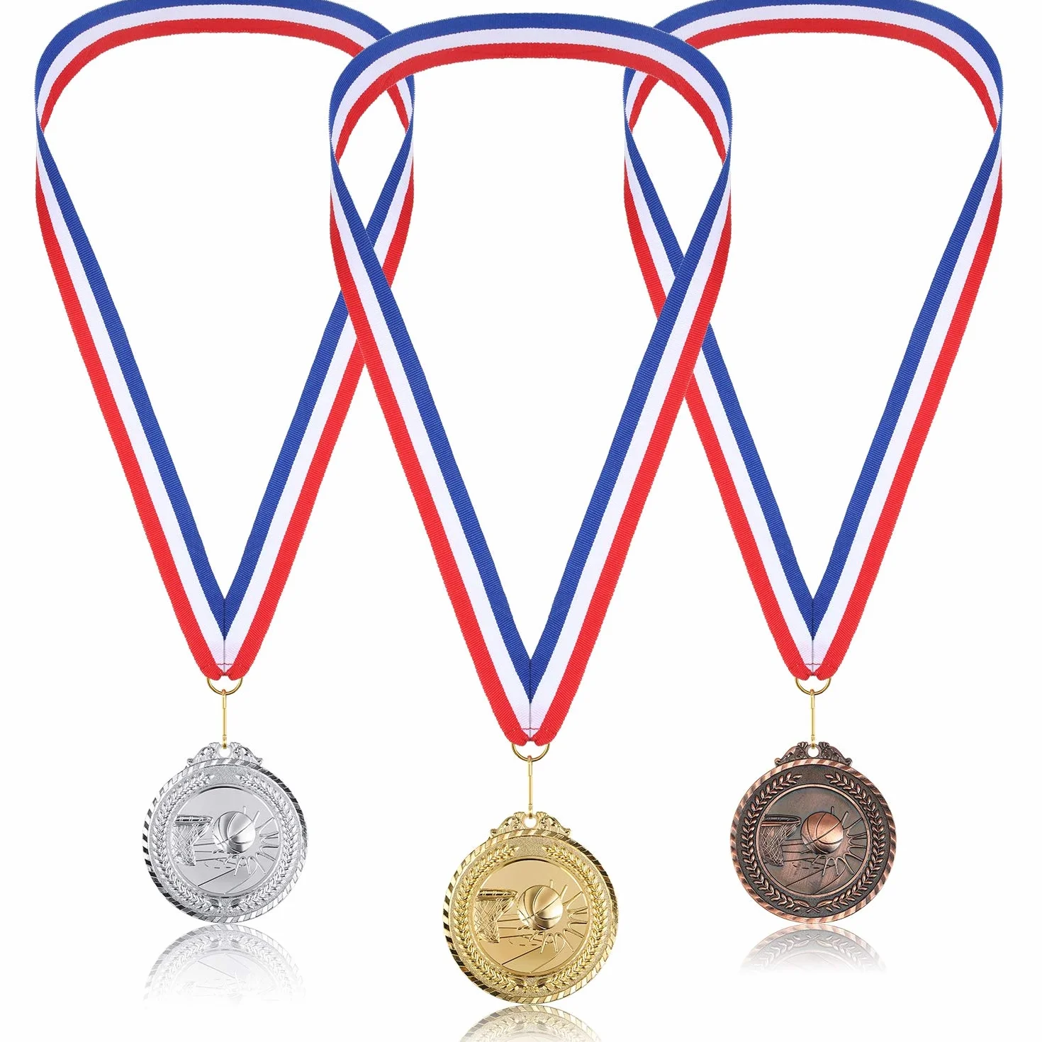 Outus Award Neck Ribbons Medal Ribbons Striped Lanyards with Snap Clips for Competitions Sports Party, Red White Blue