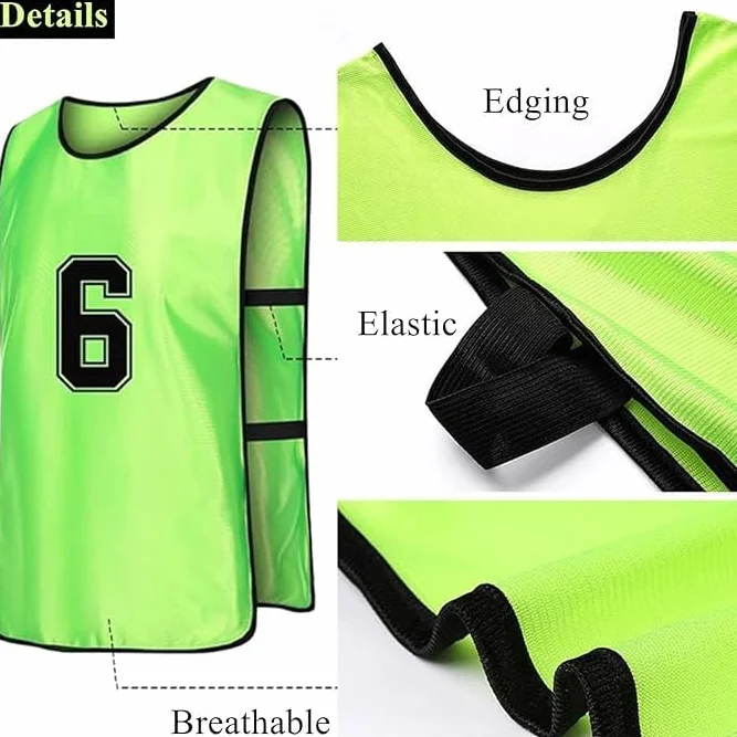 Lot de 24 gilets d'entraînement de football en 2 couleurs vives, maillots numérotés 1-12 pour adultes, orange et vert