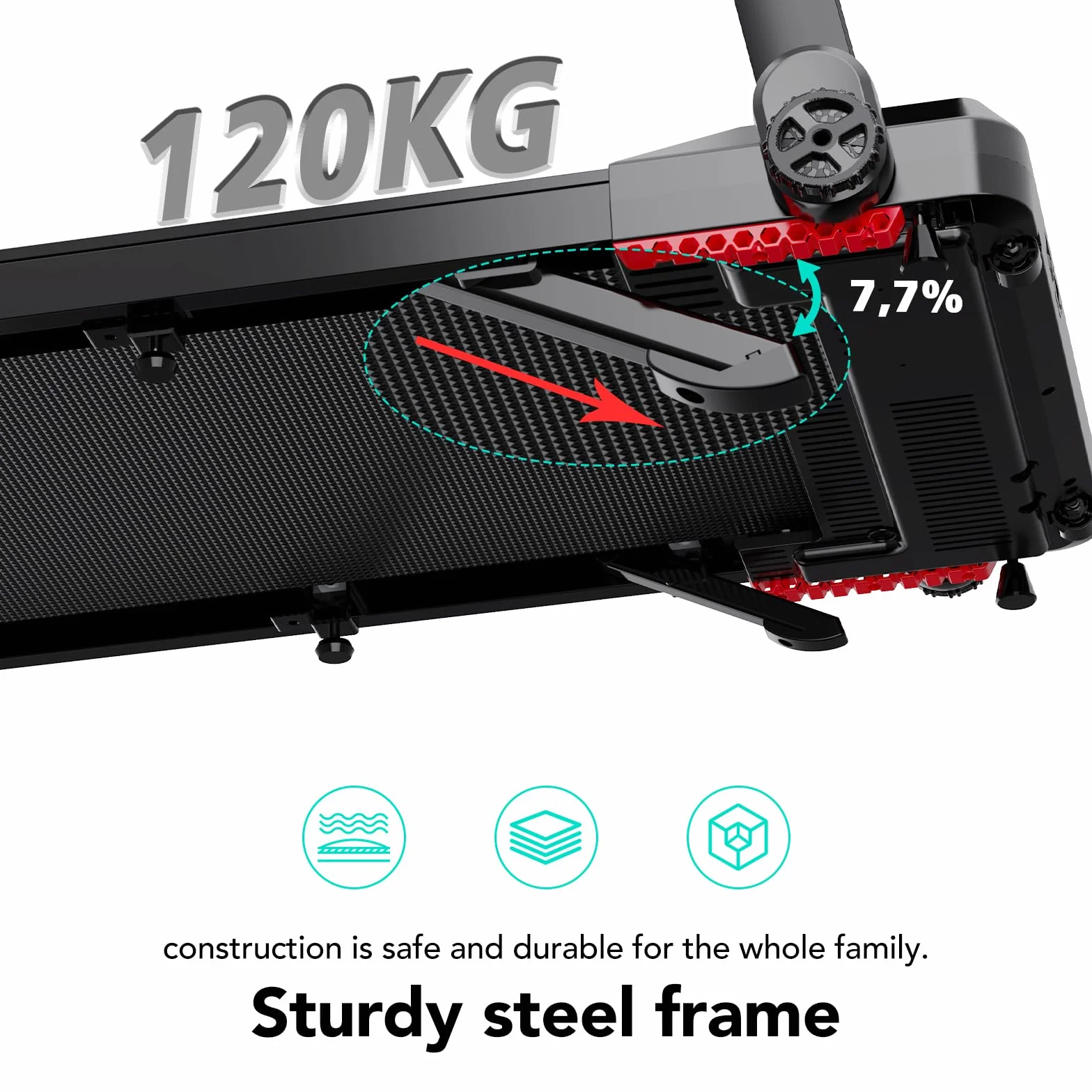 CITYSPORTS Tapis de Course Pliable 12 km/h avec Affichage LED, APP et Support Tablette 360° - Walking Pad Compact pour Maison et Bureau (Noir et Rouge)