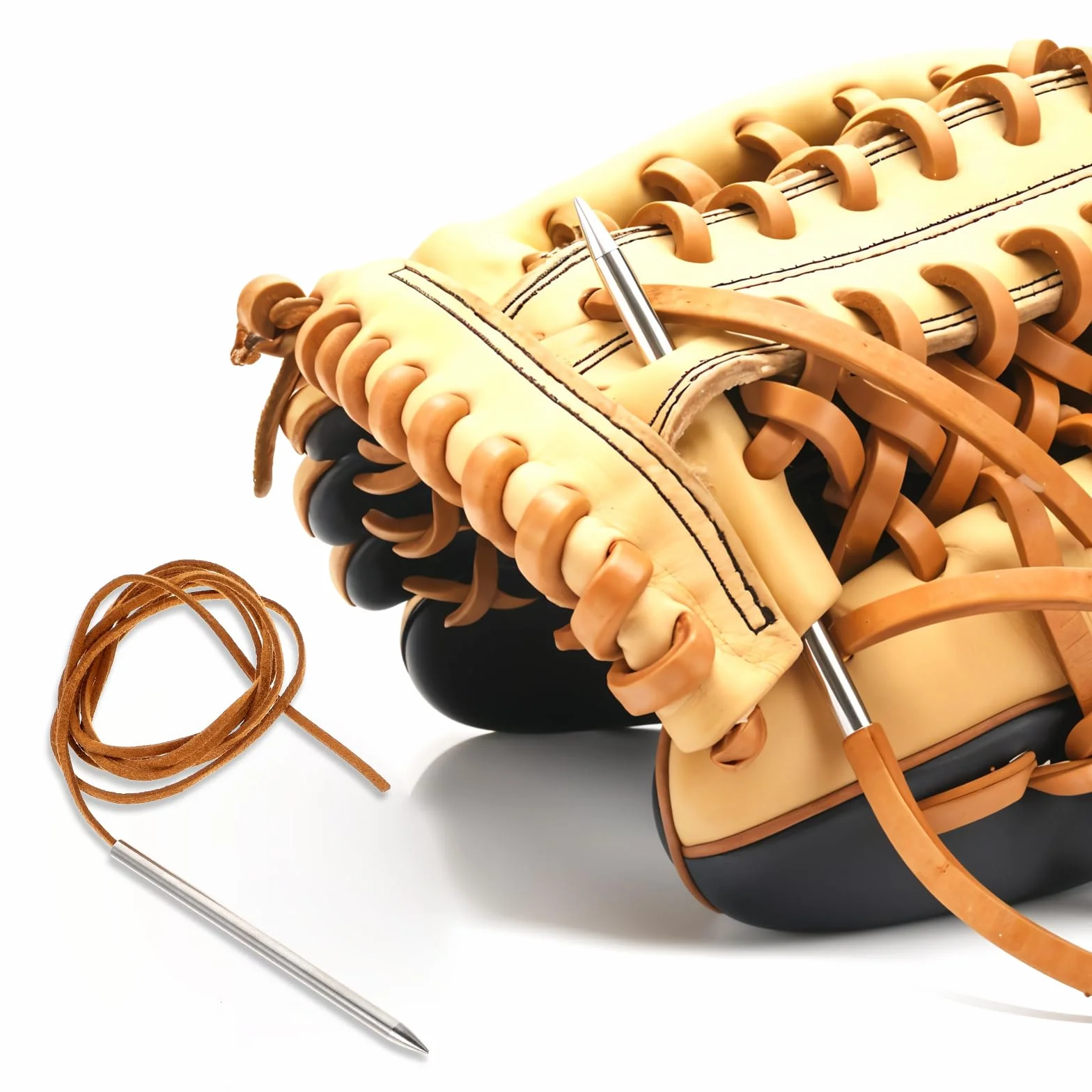 Aiguilles à lacets en cuir acier inoxydable pour réparation gant baseball softball - Lot de 5