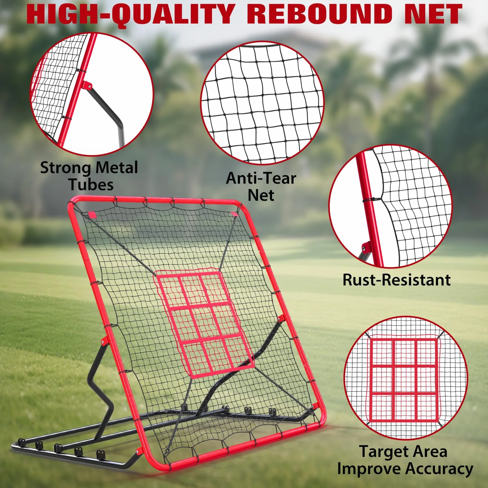 Filet De Rebond De Baseball 2 en 1, 9 Zones, Cadre en Acier Robuste, Angle Réglable