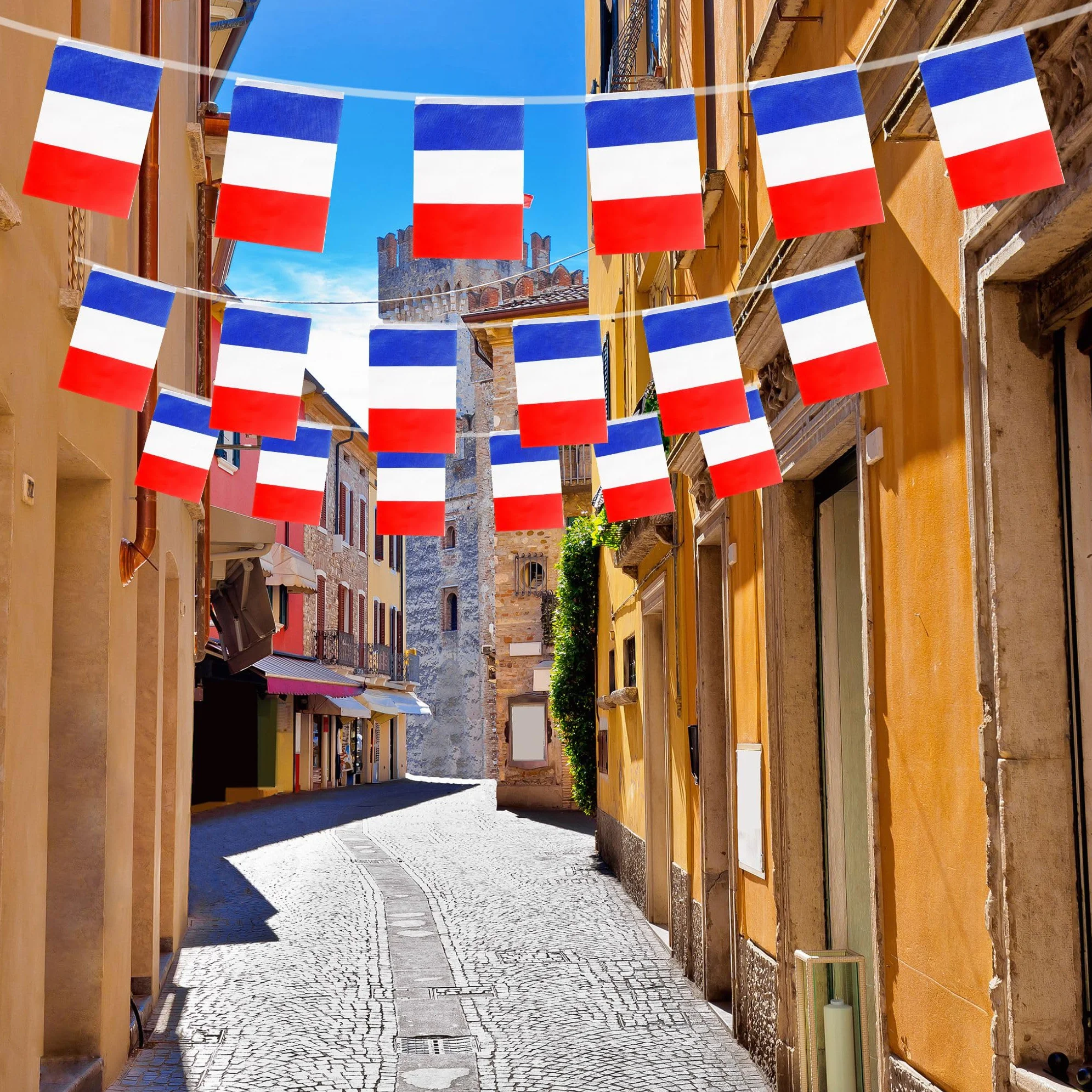 Guirlande de 30 drapeaux de la France 14 x 21 cm 10 m Motif football européen 2024 Décoration de fête