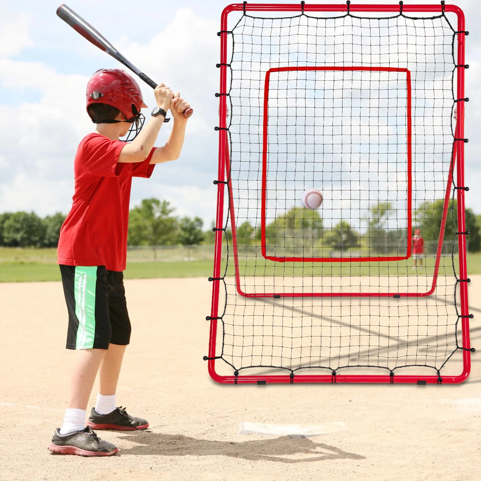 AKOZLIN Filet de rebond baseball softball 5 angles réglables 1,8 x 1,2 m avec zone de frappe sac de transport
