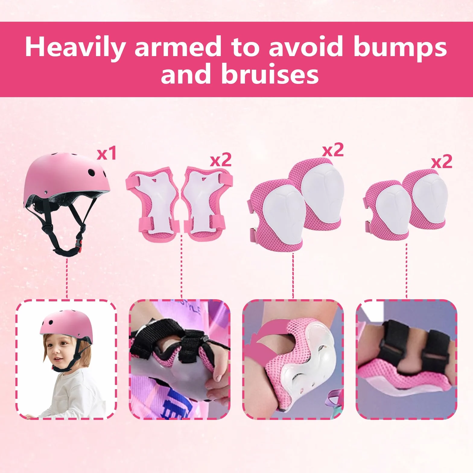 Protection Roller Enfant 7 Pièces Set Réglable Coudières Genouillère Casque Vélo Kit pour Roller Skateboard Trottinette