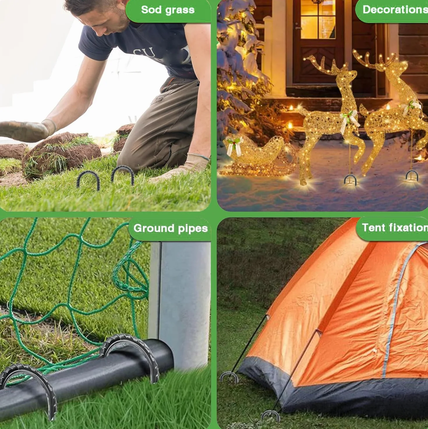 Piquets de Sol en Forme de U 30 cm pour Tente Trampoline Clôtures Camping
