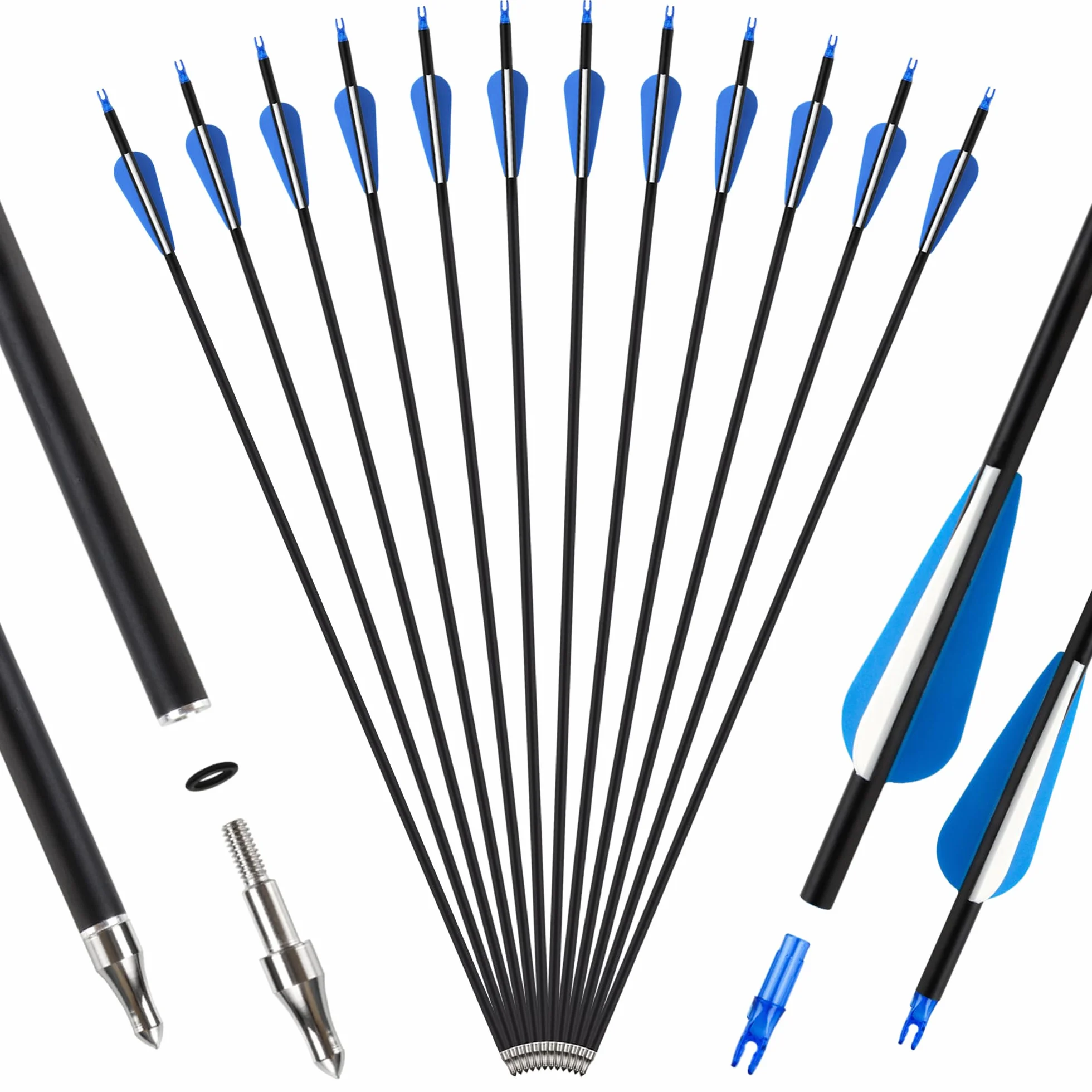Flèches Carbone 30 Pouces pour Chasse et Ciblage - Compatible Arc Classique, Long et Droit