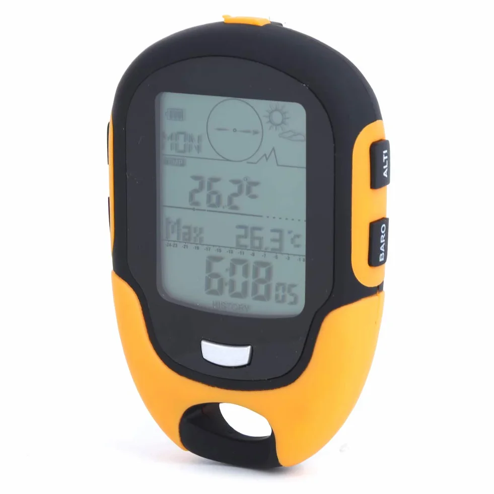 FR500 Altimètre Extérieur Multifonctionnel Voiture Baromètre Thermomètre Hygromètre Boussole Randonnée Portable