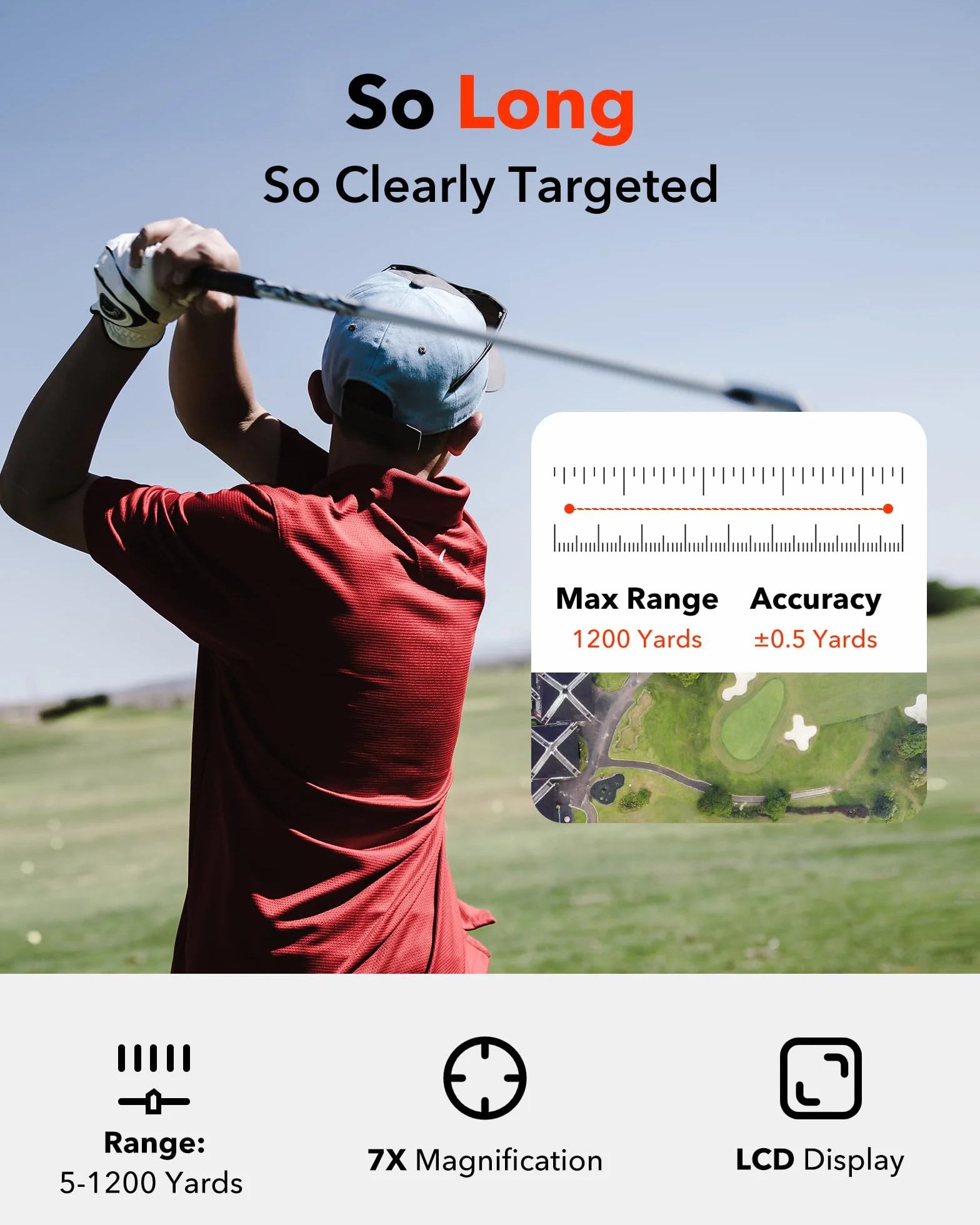 Télémètre Golf REDTIGER Laser 1200 Verges avec Pente, grossissement 7X, Verrouillage du Drapeau, Rechargeable