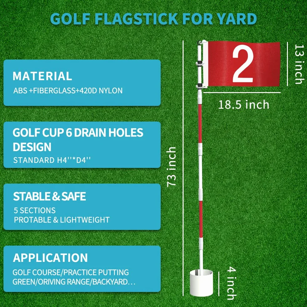 Lot de 2 drapeaux de golf Yard Pro 1,8 m fibre de verre antirouille 5 sections amovible