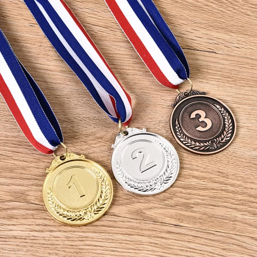 Médailles Métal Or Argent Bronze Style Olympique avec Rubans pour Enfants Jeux Concours Fête