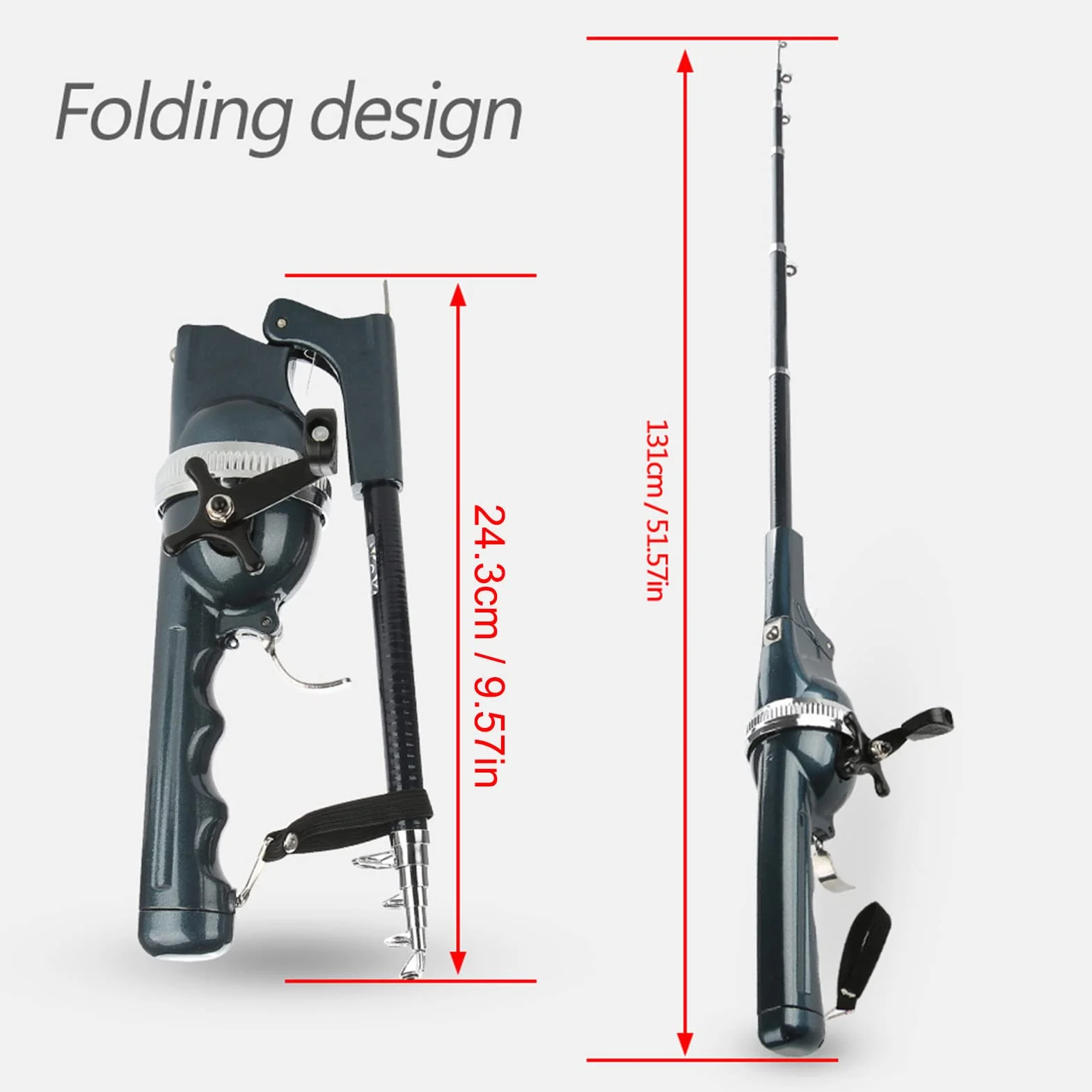Canne à Pêche Pliante en ABS et Acier Inoxydable avec Moulinet Fermé Compact