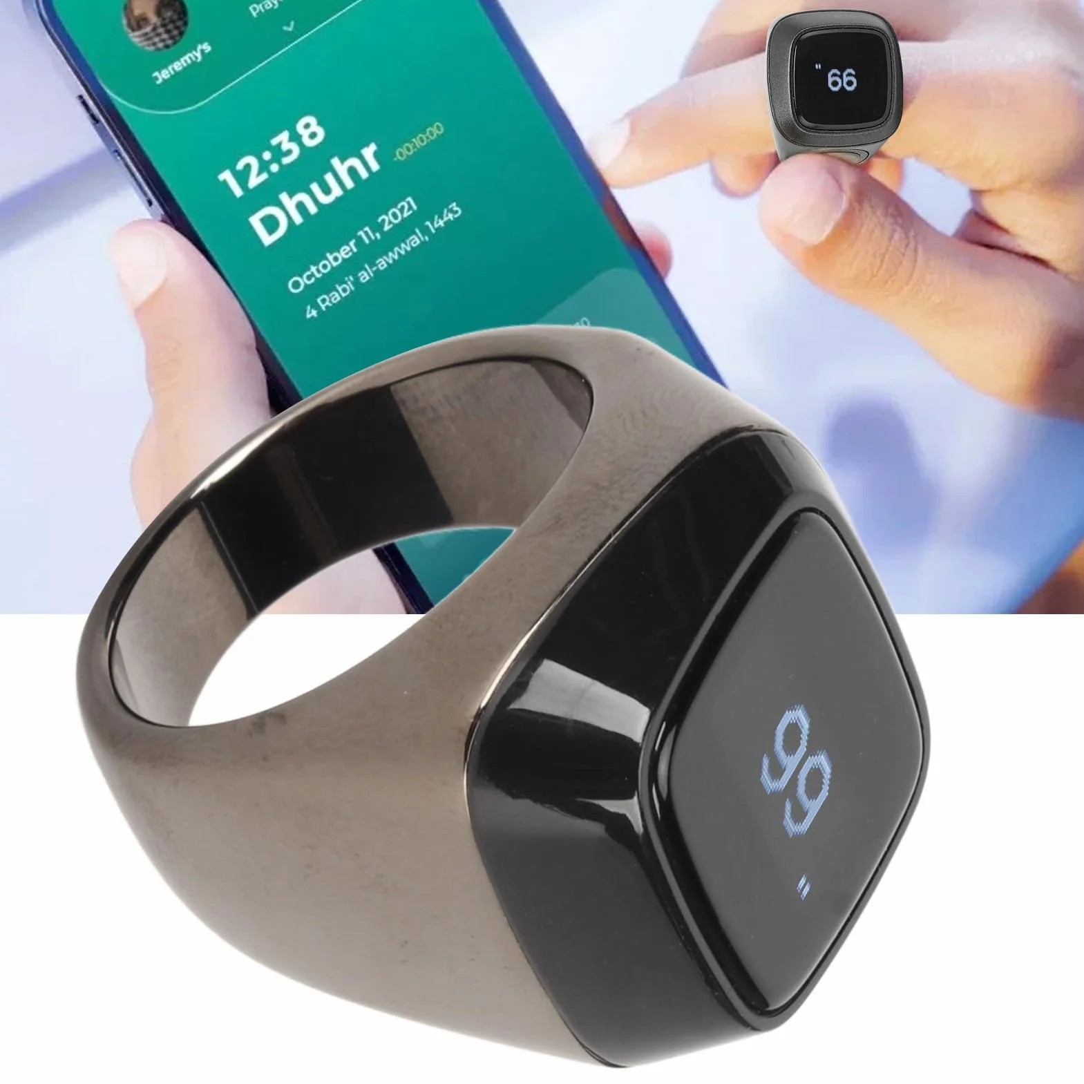 Compteur de Doigts Rechargeable BT5.1 avec écran OLED, Anneau de Comptage Portable Support APP