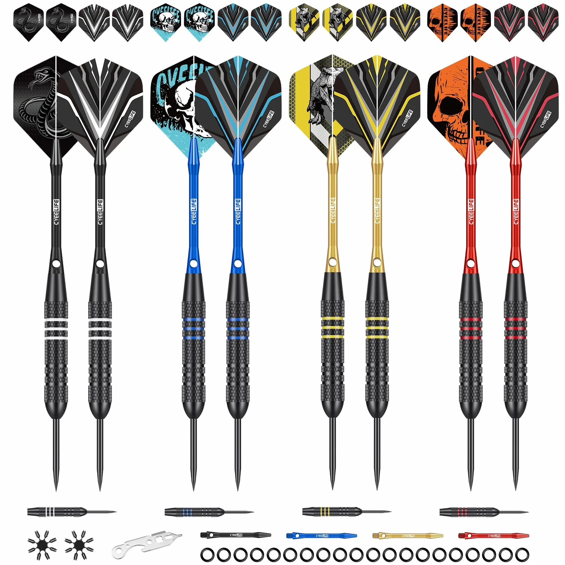 CyeeLife Fléchettes Pointe Acier, 12 Professionnelles Fléchettes avec tiges Aluminium, Set