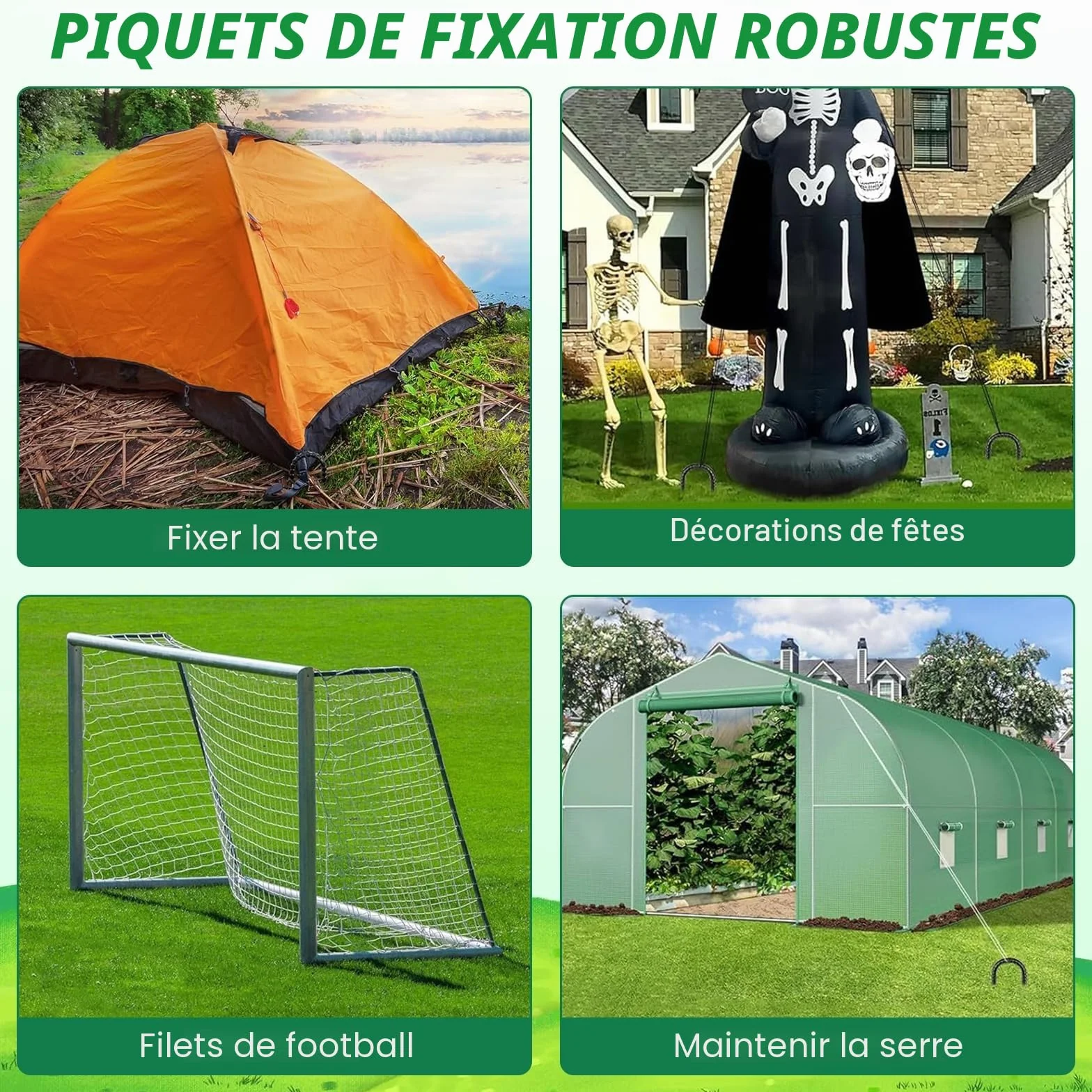 Piquets de Tente en Acier Galvanisé 30cm avec Crochets - Sardines de Fixation Résistantes pour Camping, Auvents, Trampoline