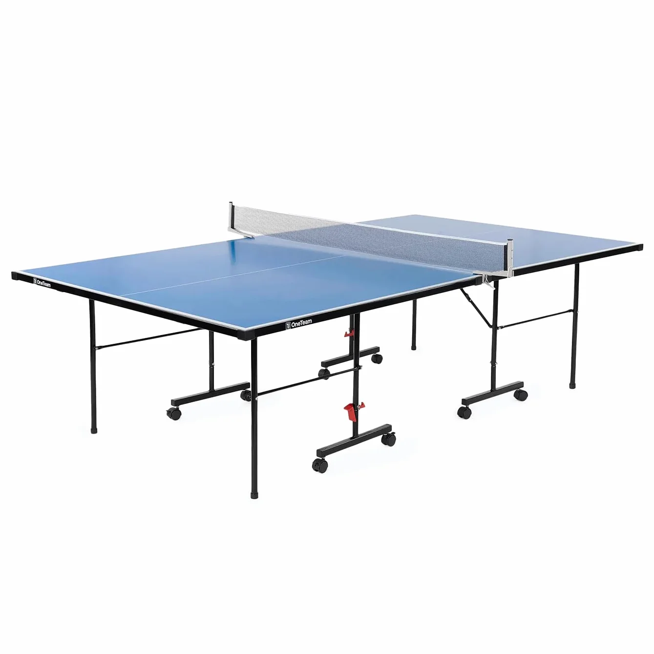OneTeam Stół do Ping Ponga 274x152.5x76 cm na Zewnątrz z Siatką Składany z Kołami Blokada Niebieski