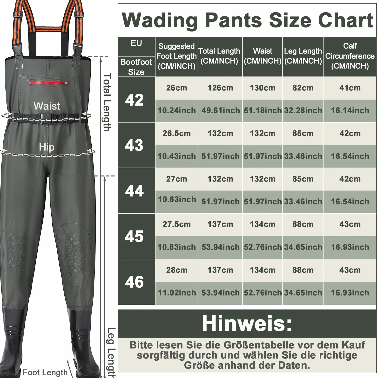 YOOHBERRYS Waders Pêche Homme avec Poche Poitrine et Bottes 42-46 Antidérapants