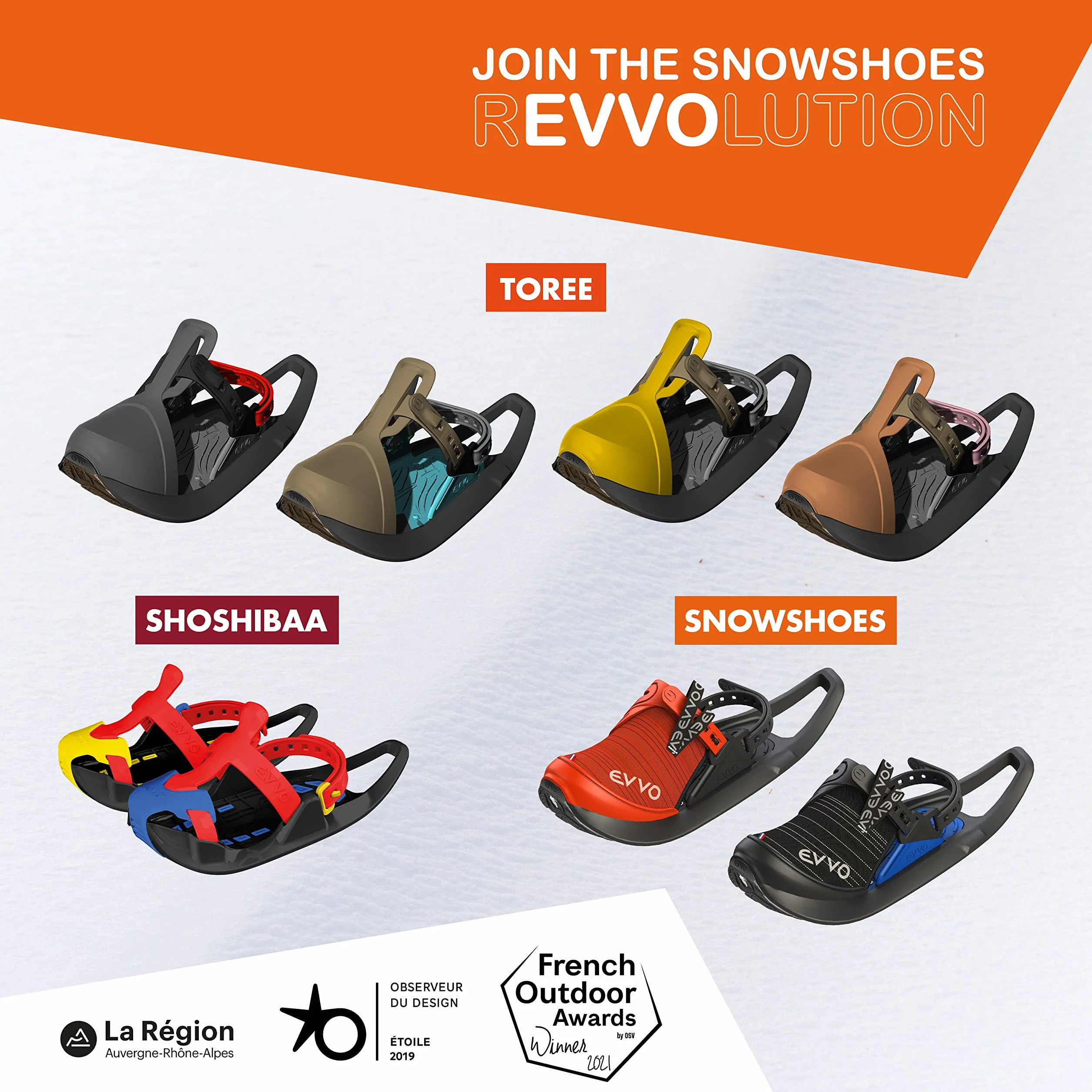 EVVO SHOSHIBAA Raquette Neige Enfant Fixations Réglables Crampons Souples Tout Terrain Randonnée