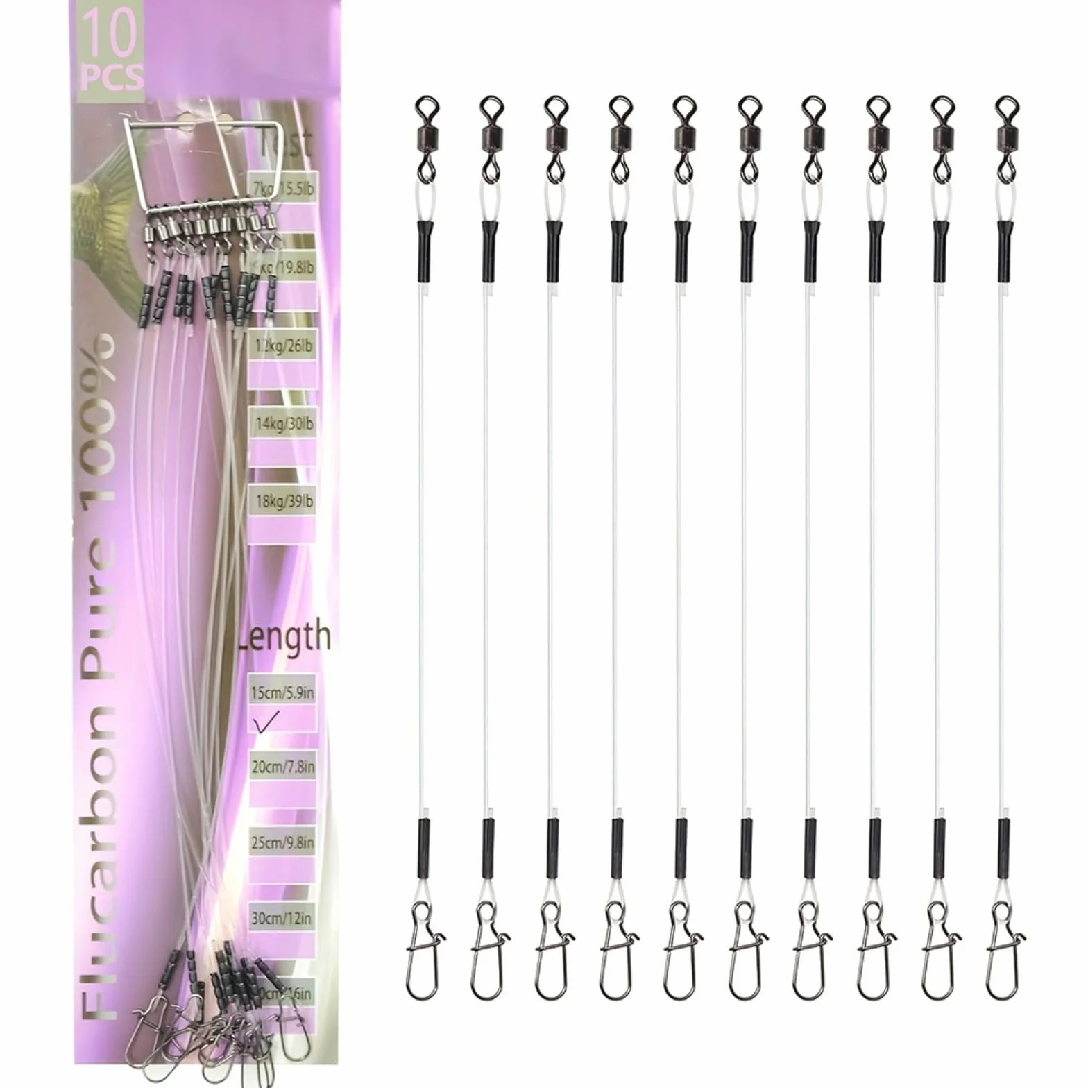 Fluorocarbone Ligne de pêche 7-18 kg Rouleau Pivotant Fastlock Haute Résistance 10 pièces