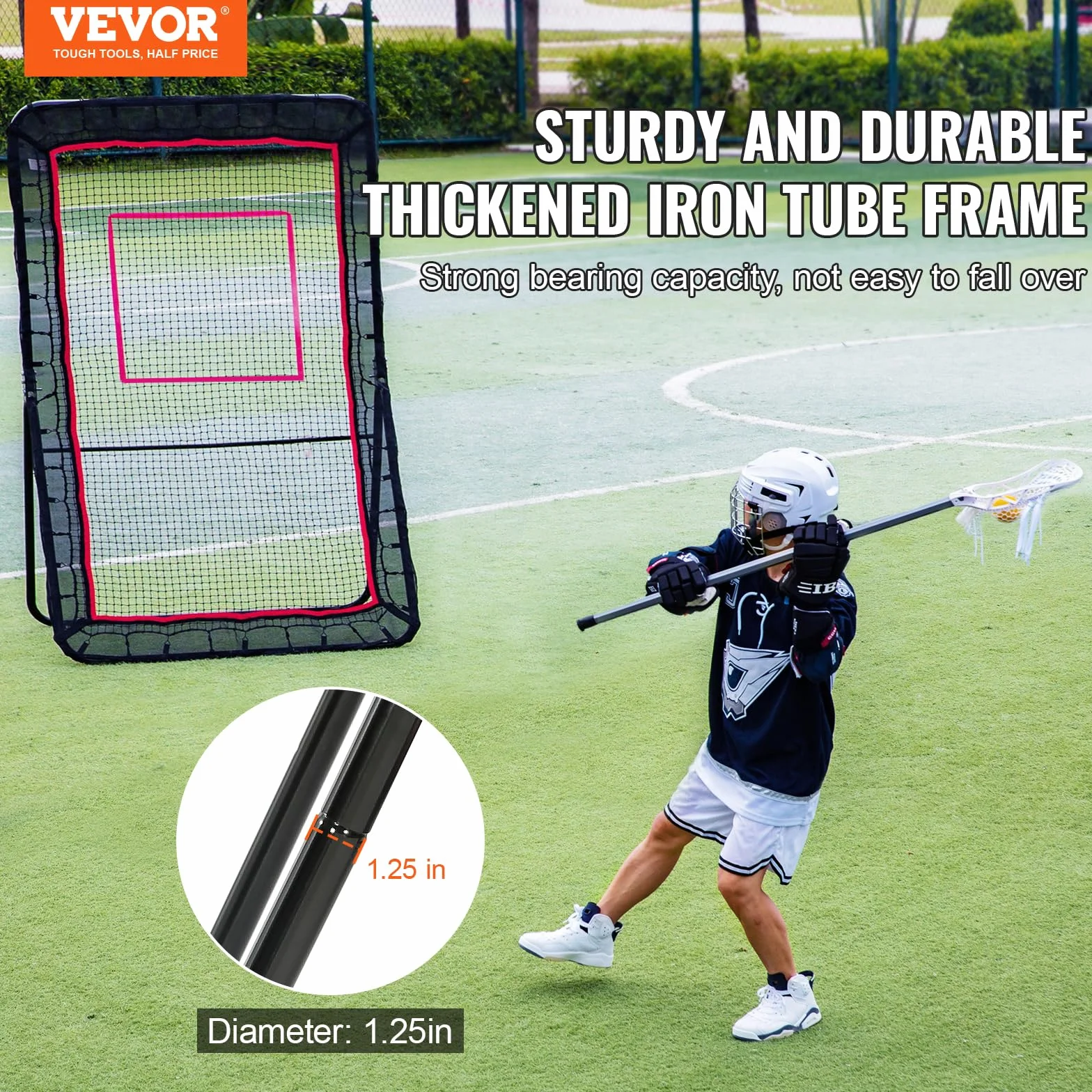 VEVOR Filet de Rebond 152x213 cm Rebondisseur de Football Volley-ball Angle Réglable Cible Base-ball Cadre Acier Tissu Haute Élasticité Entraînement