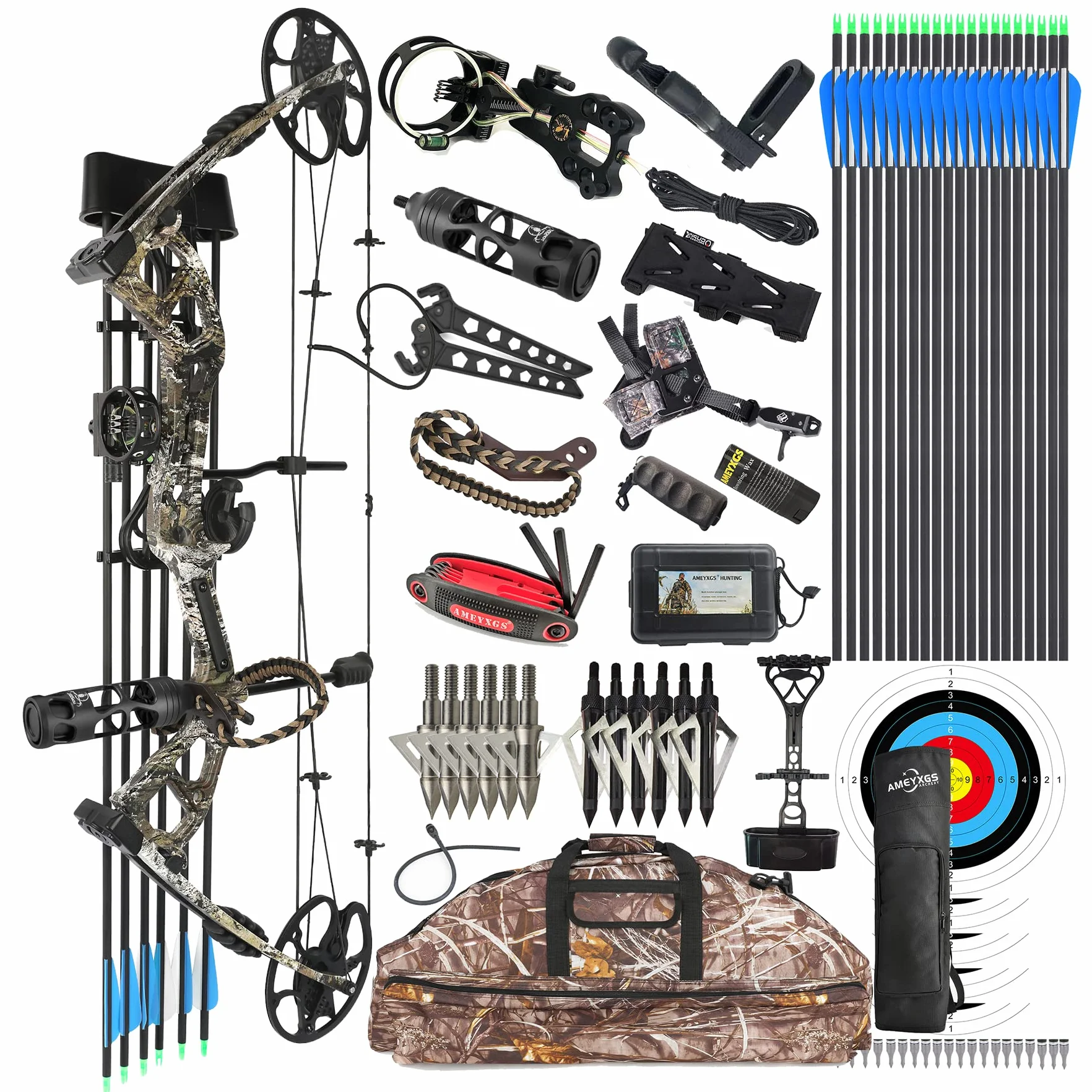 Kit Arc à poulies Chasse Branche USA Poids réglable 0-40 LB IBO 325FPS Camo