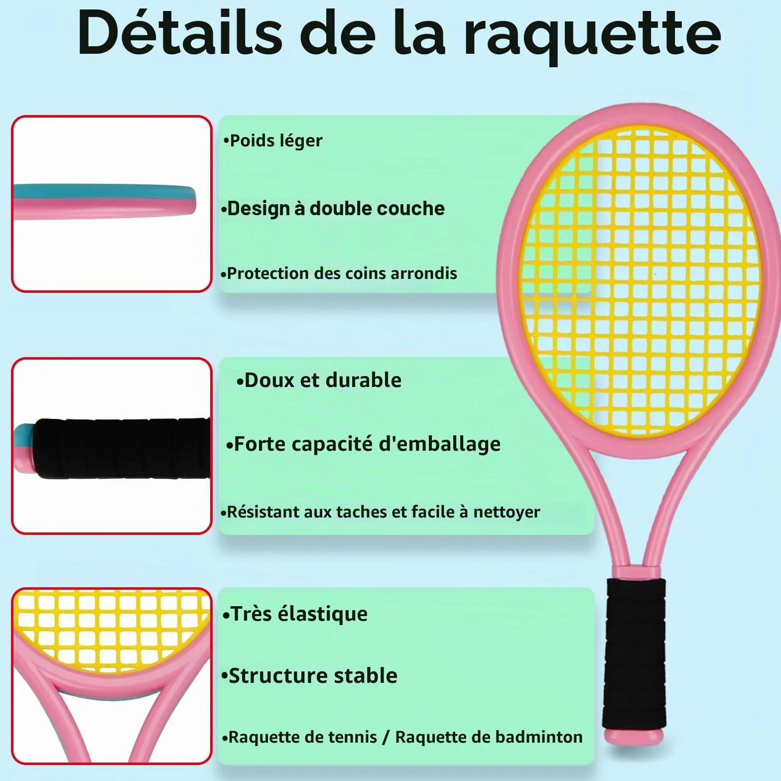 Ensemble de raquettes de tennis pour enfants 17 pouces avec balles en mousse souple et sac de transport