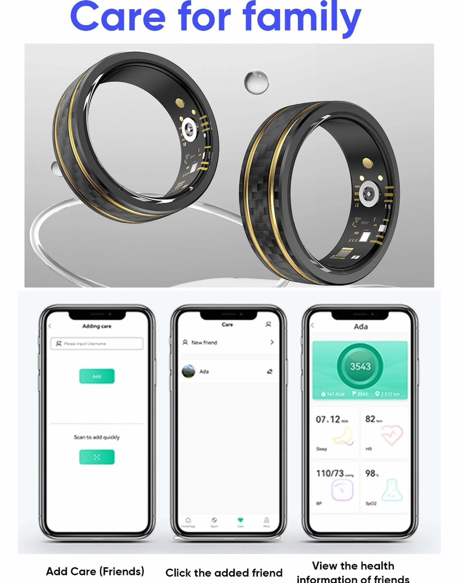 Bague intelligente moniteur fréquence cardiaque pression artérielle sommeil oxygène sang podomètre calories fitness