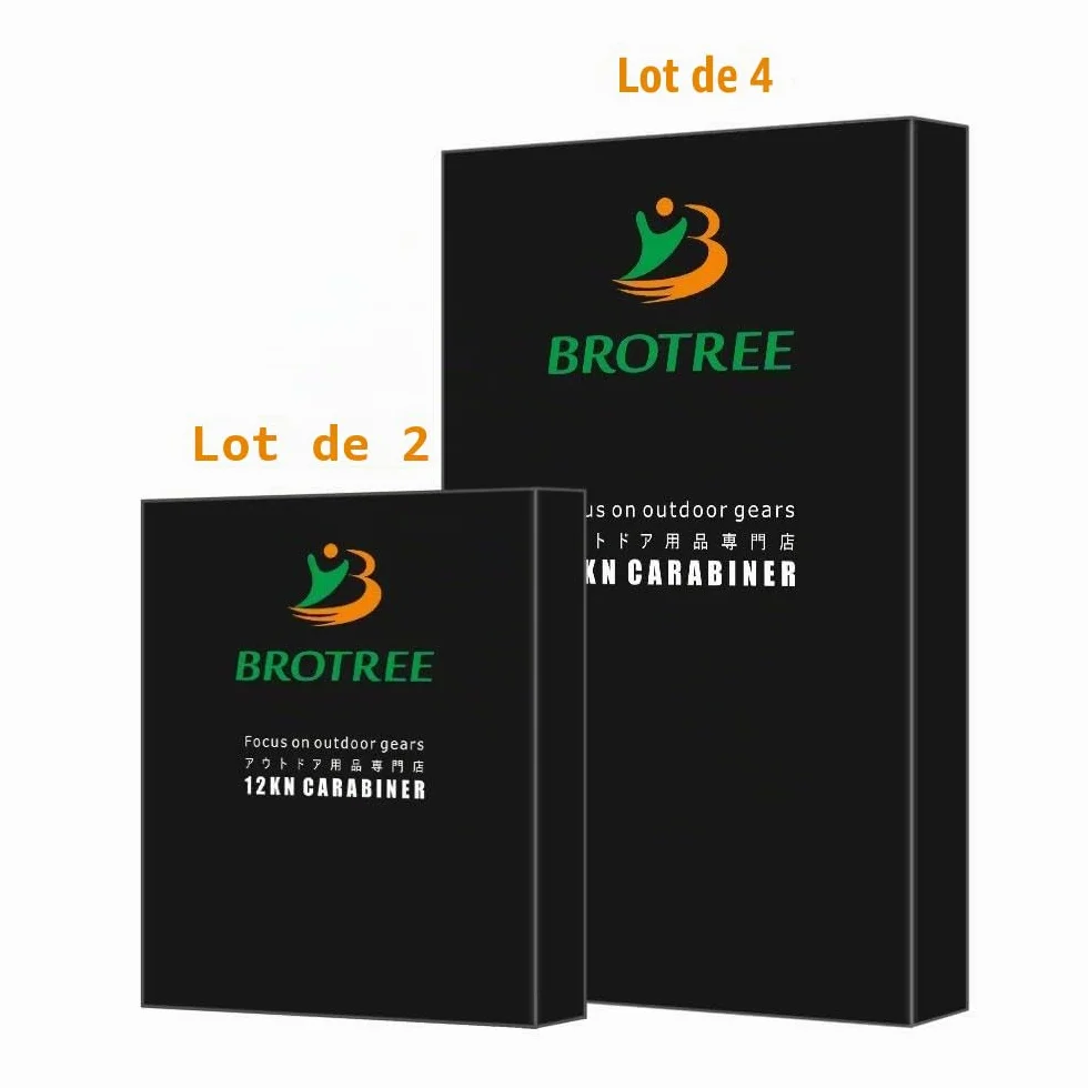 Brotree Mousqueton Verrouillage Aluminium 12KN 8cm Forme D Paquet de 2 ou 4