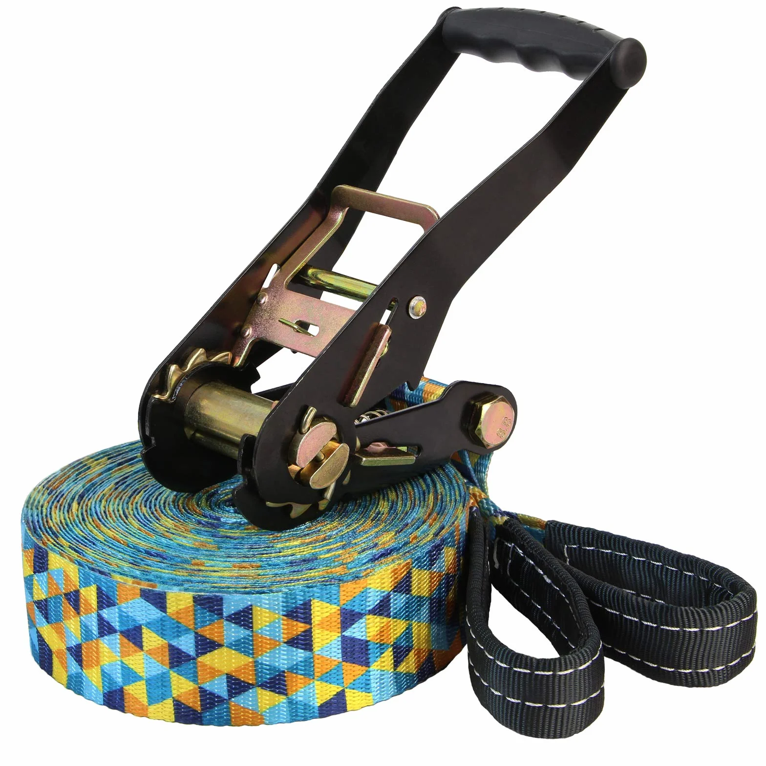 ALPIDEX Slackline Set 15 m avec Protections Arbre et Cliquet pour Enfants Débutants Avancés