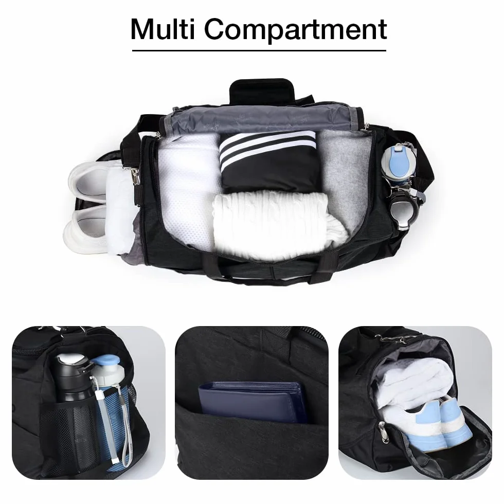 Sac de Sport 40L Compartiment Chaussures Waterproof Noir