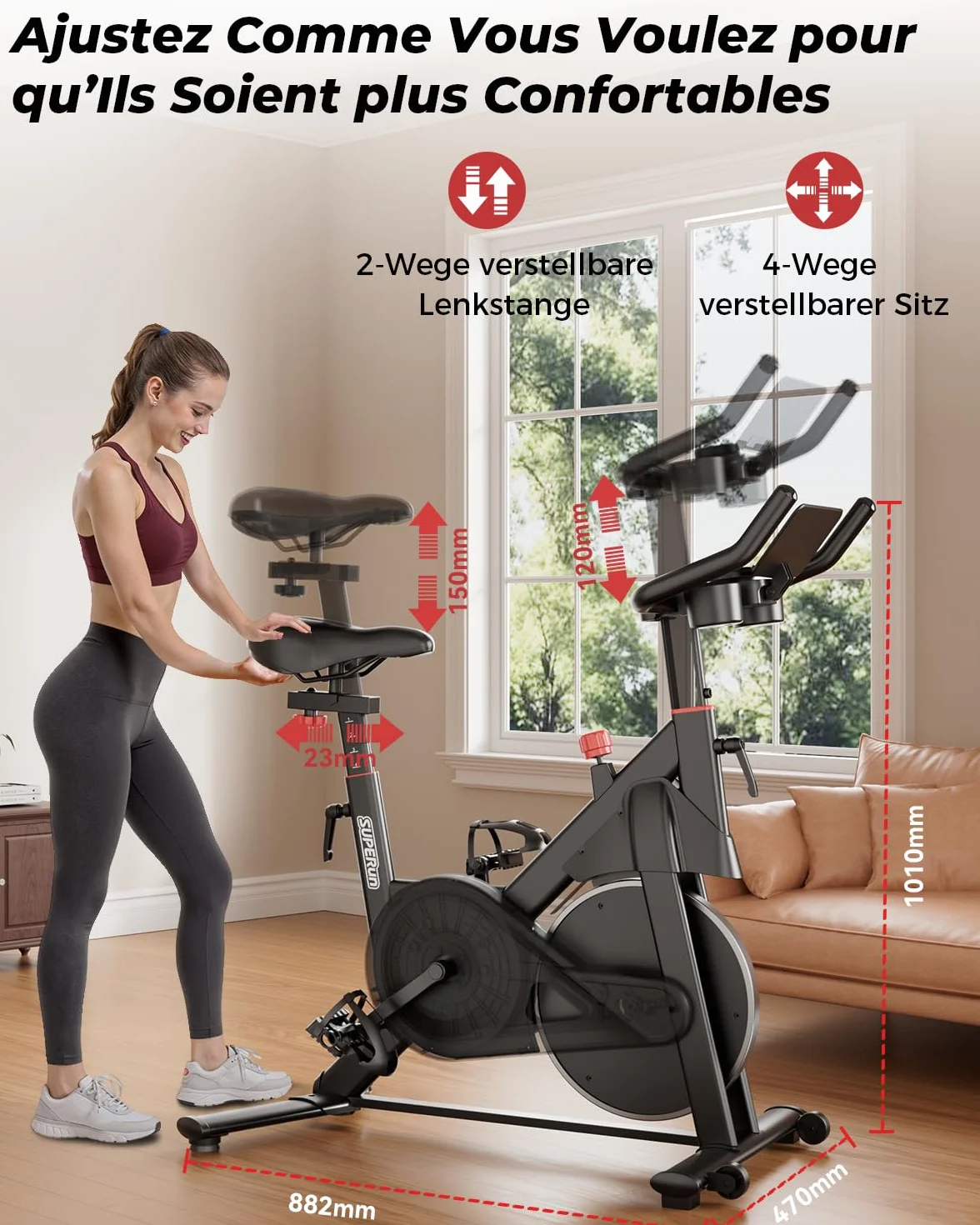 Superun Vélo d'Appartement 32 Niveaux Résistance Magnétique Connecté APP Charge Max 136KG