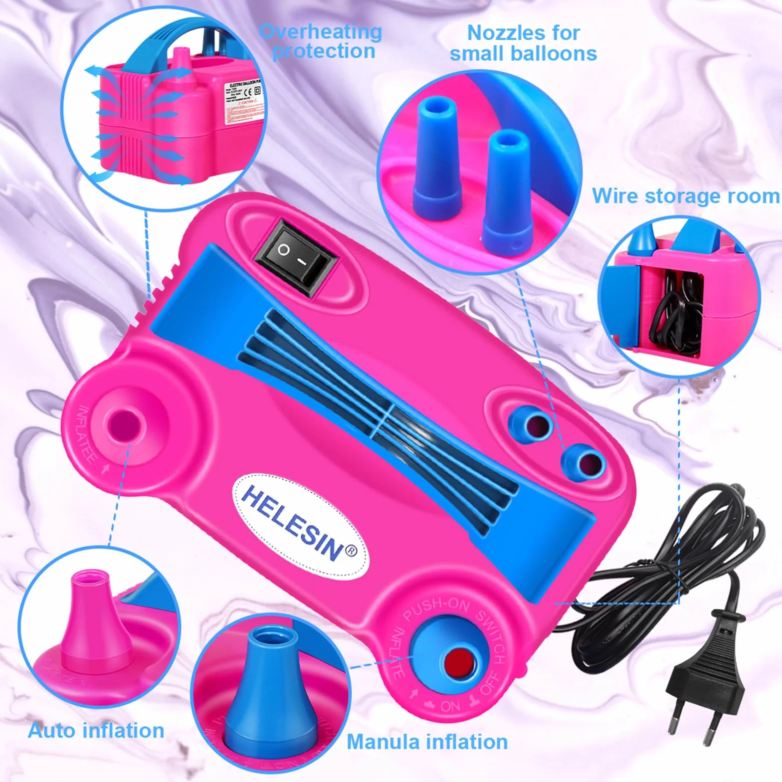 Pompe à ballon électrique 600 W portable 2 modes de gonflage HELESIN