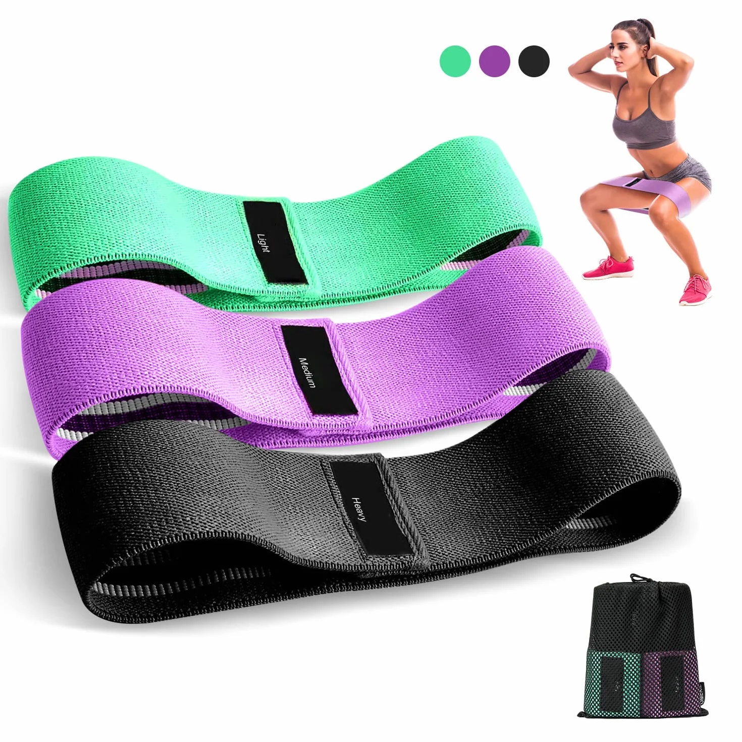 Suright Bande Élastique Musculation en Tissu, 3 Niveaux de Force, Élastique Sport Yoga Pilates Fitness