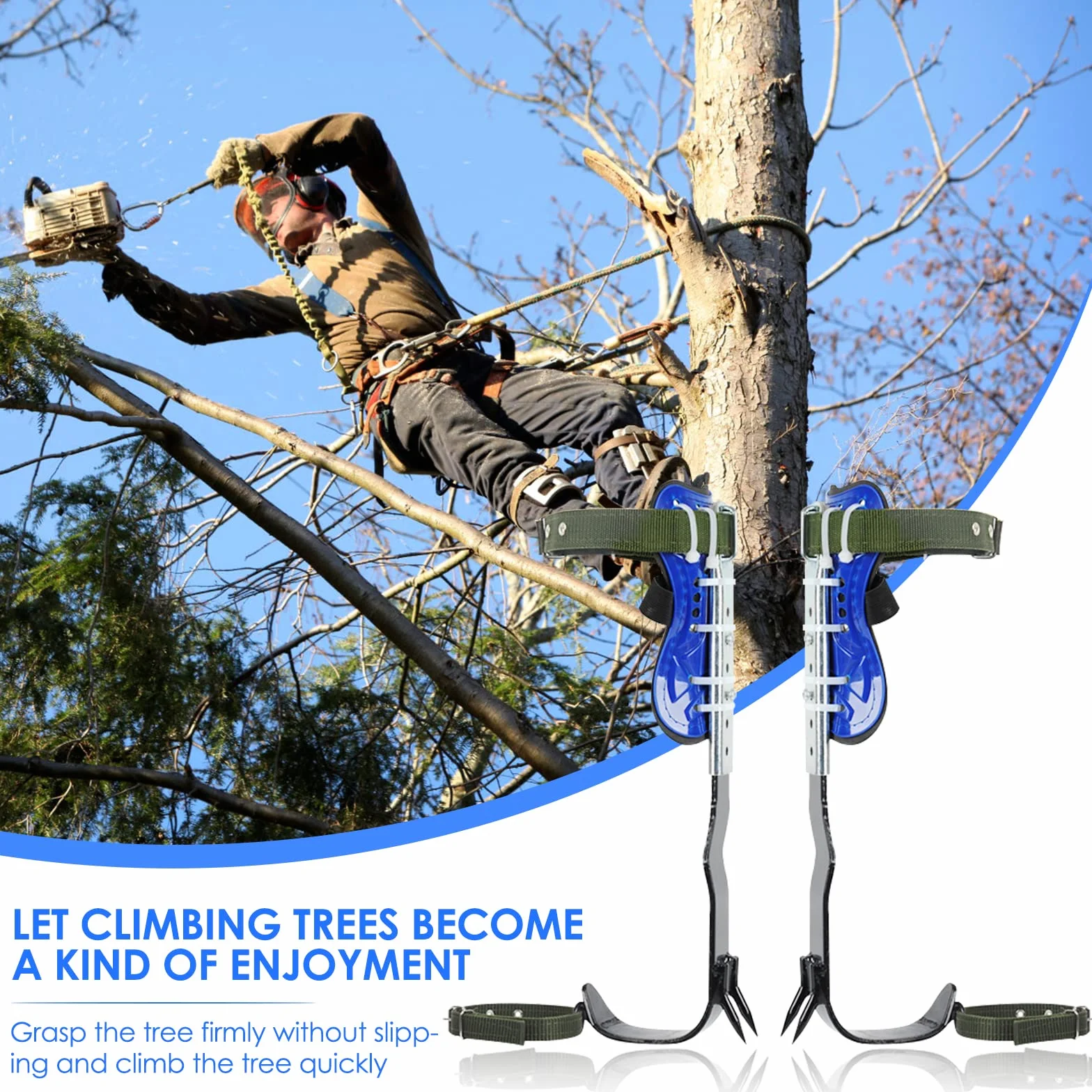 Ensemble de crampons d'escalade dans les arbres avec harnais de sécurité 5 points, équipement de sauvetage et cueillette des fruits