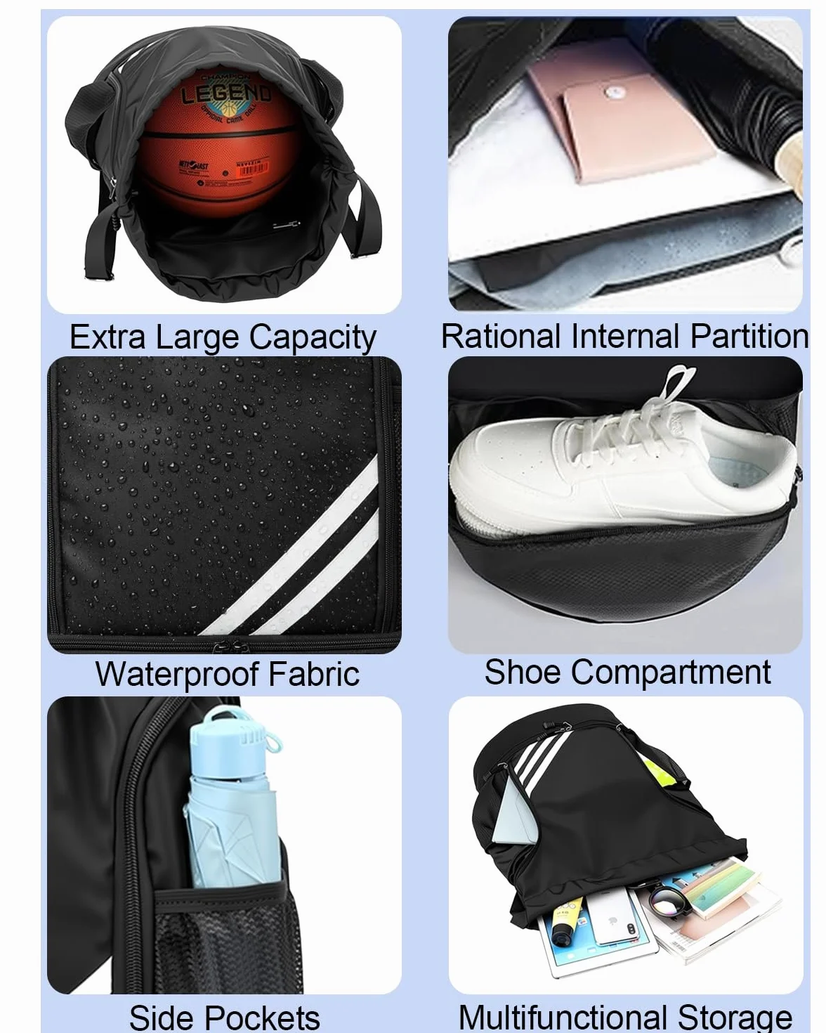 Sac Piscine Étanche Homme Femme, Sac à Dos Sport Compartiment Chaussures Pliable Poches