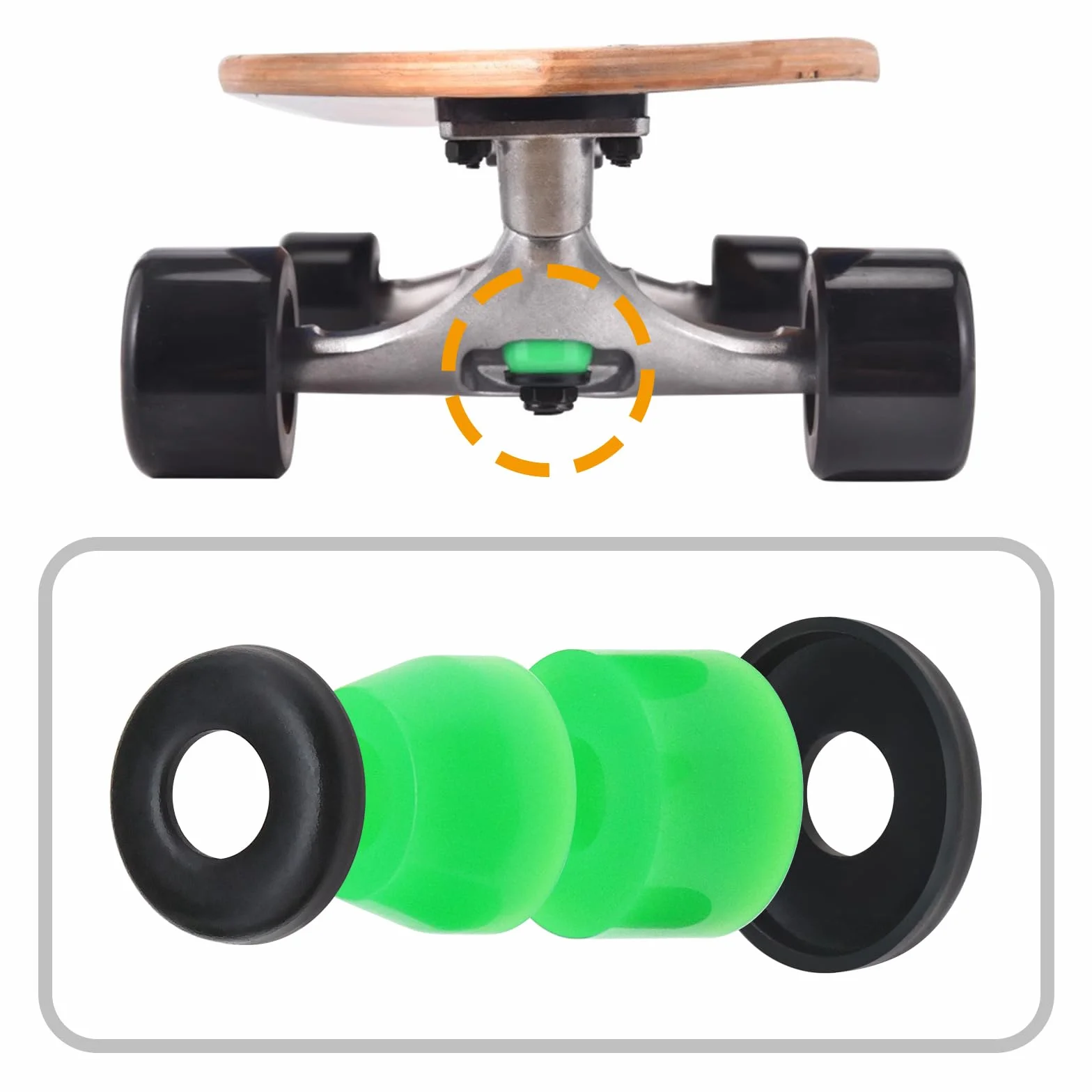 Kit de Reconstruction de 12 pièces de bagues de Camion Long 90 A en polyuréthane avec amortisseurs pour Skateboards