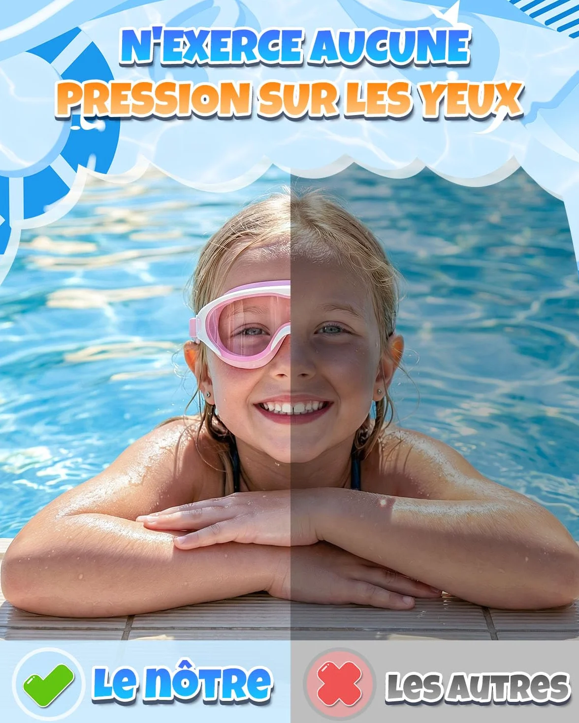 Zoomsnail Lunettes de Piscine Enfant 2 Pack, Anti-Buée, Silicone, Étanche