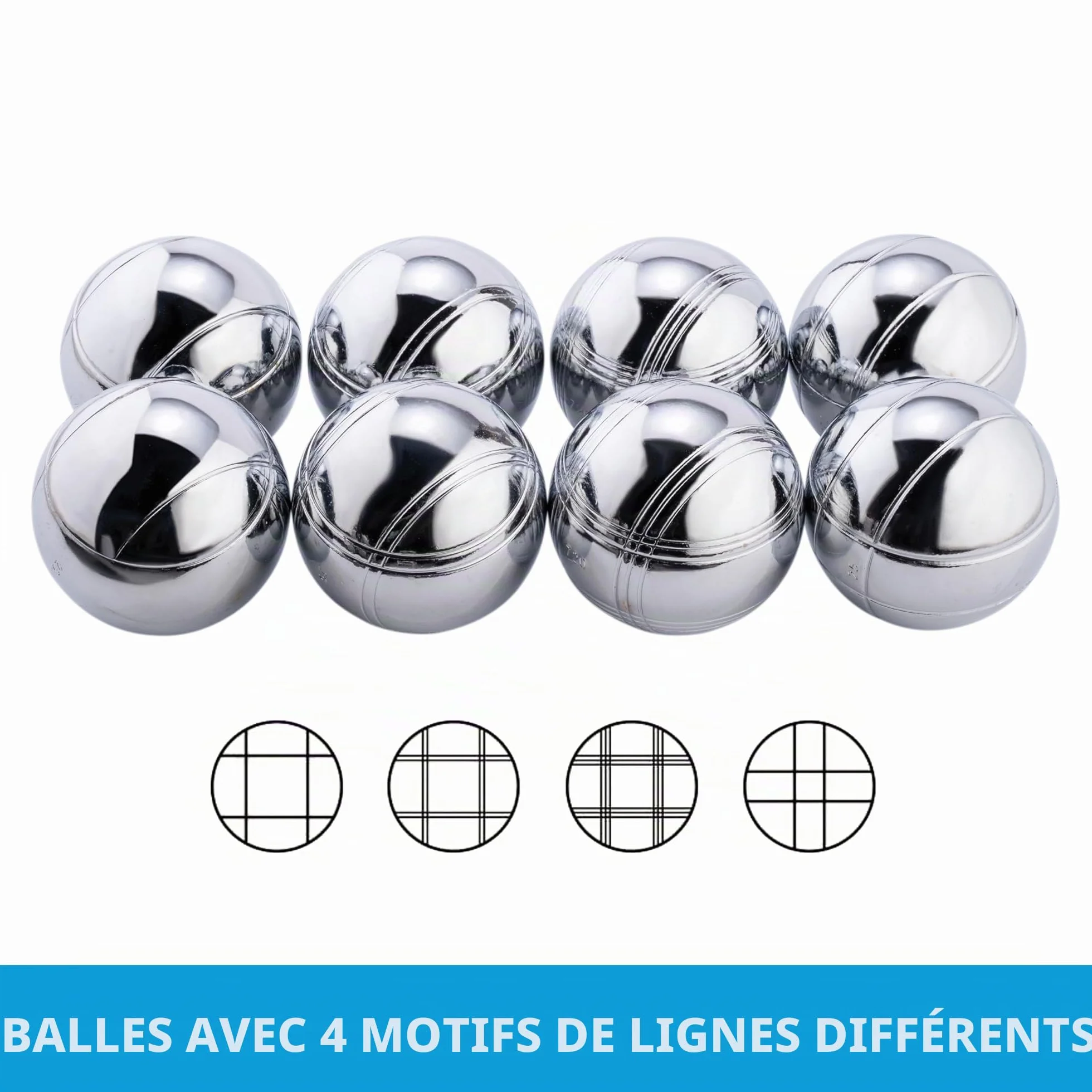 Engelhart Boules de Pétanque 8 Boules 74 mm 720 g Métal avec Sacoche et Accessoires