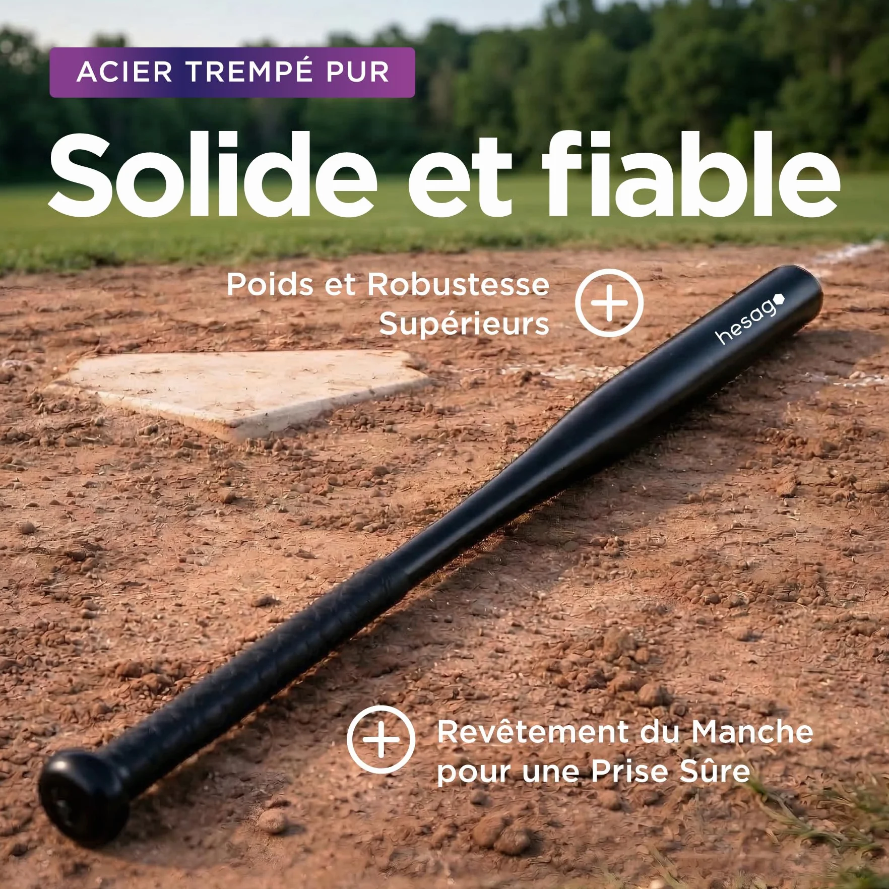Batte de Baseball en Acier Trempé Hardstrike – Finition Noir Mat, Poignée Antidérapante, Housse Incluse
