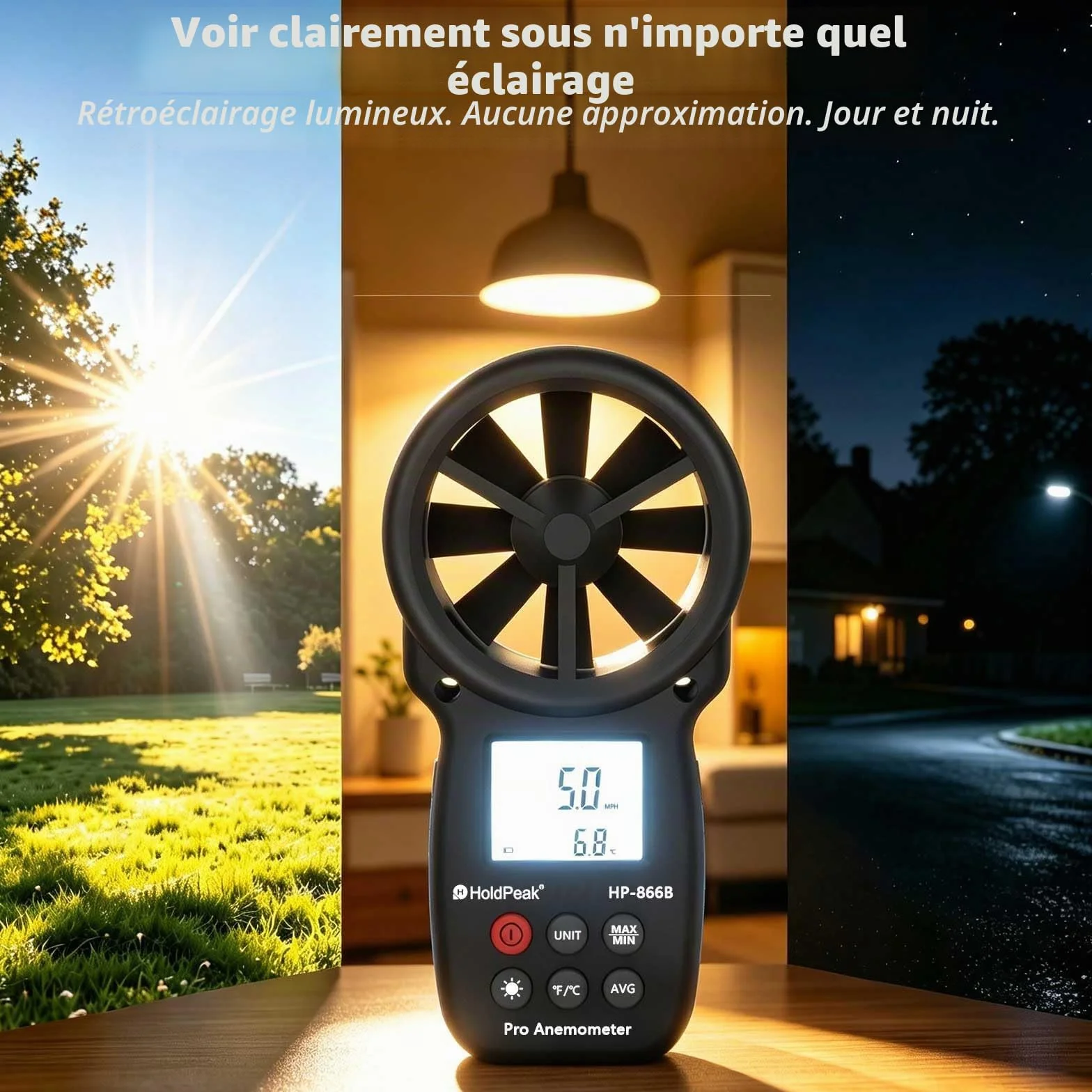 Anémomètre Portable Numérique Haute Précision HP-866B Mesure Vitesse du Vent Température